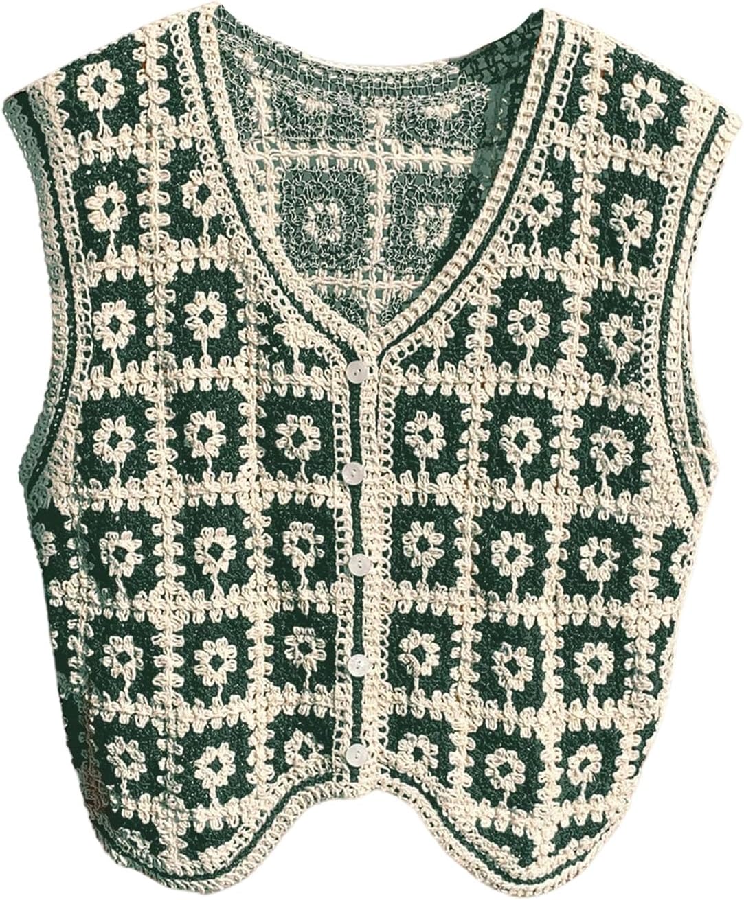 GORGLITTER Women's Crochet Vest Crop Top Colorful Sleeveless Knit Checkered Boho Vest Vintage Western Cardigan Cowgirl Tops