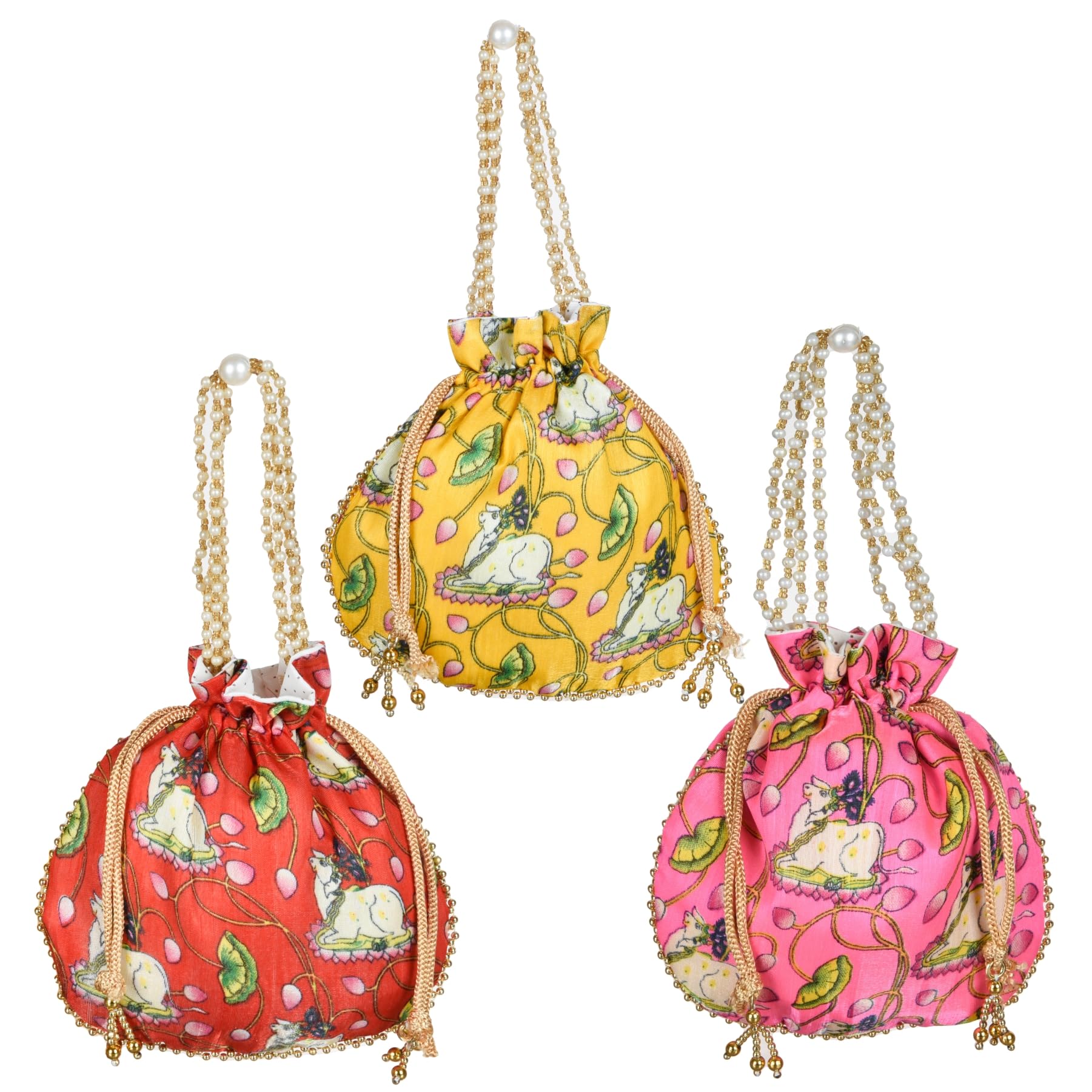 Kuber Industries Potli|Silk Wedding Potli|Wallet Potli|Christmas Gift Potli|Baby Shower Potli|Traditional Shagun Potli|Drawstring with Beads Handle Potli|Cow-Design Patli Potli|Pack of 3|Multi (B0CPFLZ9QW) Amazon Price History, Amazon Price Tracker