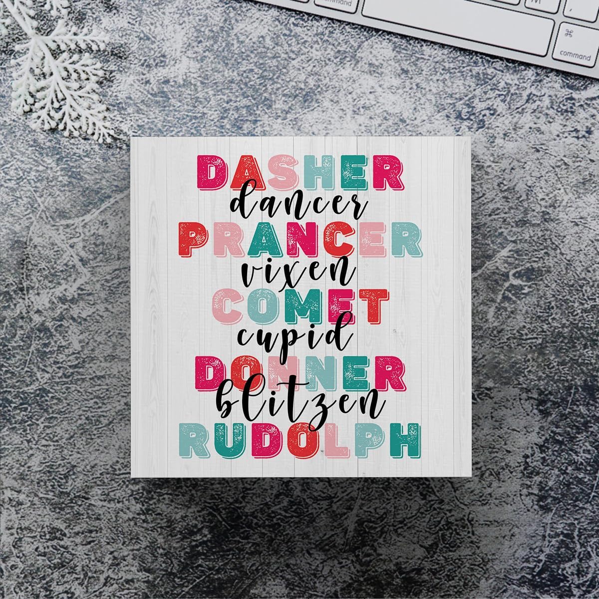 Funny Christmas Retro Dasher Dancer Prancer Word Sign Christmas Decor Christmas Decorations Indoor Winter Decoration for Home Office Shelf Table Desk Gift for Women 5 X 5 Inch image 4