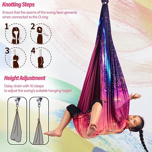 Miniatura 13 de Columpio sensorial para niños y adultos con capacidad para hasta 300 libras en interiores y exteriores, columpio de terapia de doble capa con kit