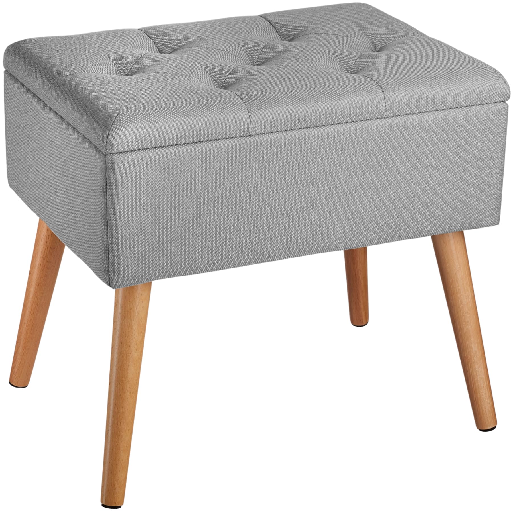 tectake® Puff Almacenaje Dormitorio con Diseño Elegante Efecto Lino, Banco con Almacenaje Práctico, perfecto Taburete Tocador, Puff Reposapies o Banqueta Dormitorio - 51 x 37,5 x 45,5 cm Gris Claro