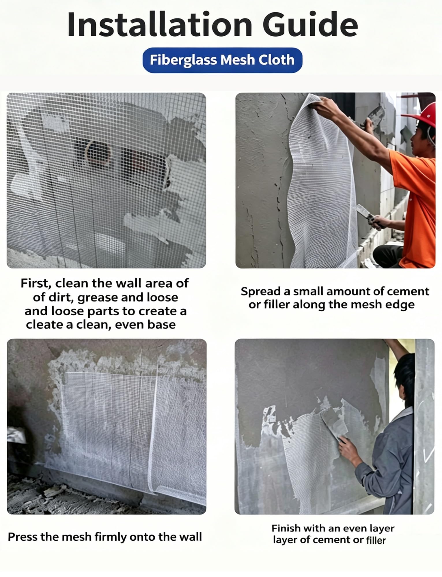 Rete fibra vetro alcalresistente muri/soffitti, resistenza rinforzata | Rete di rinforzo per intonaco, stucco, piastrellatura, riparazione giunti, int/ext(Hole7mm-80g/m²-L26meters)