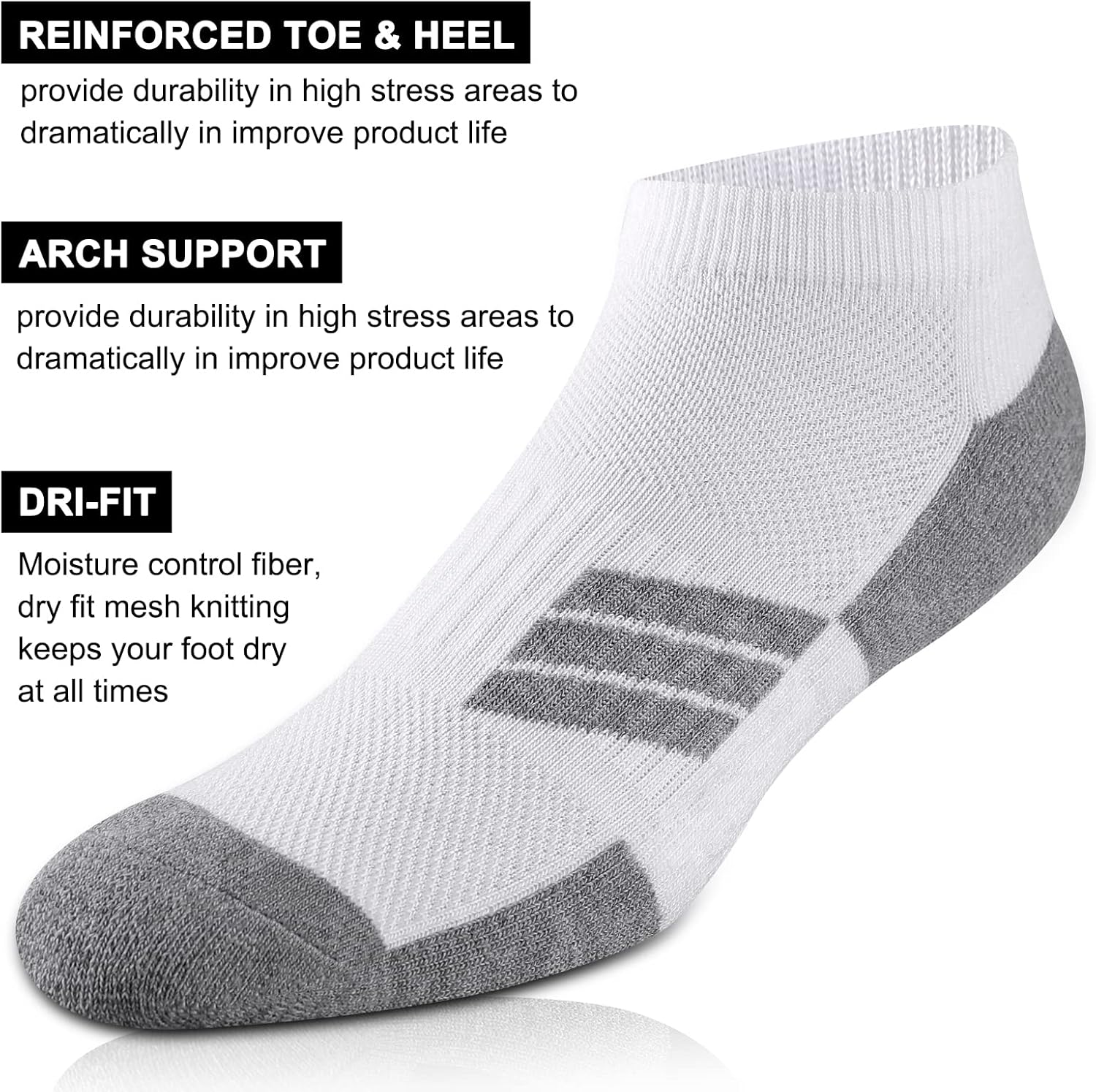 COOPLUS 8 Pairs Mens Cushioned Ankle Socks Moisture Wicking Athletic Running Low cut Sports Socks - Image 6