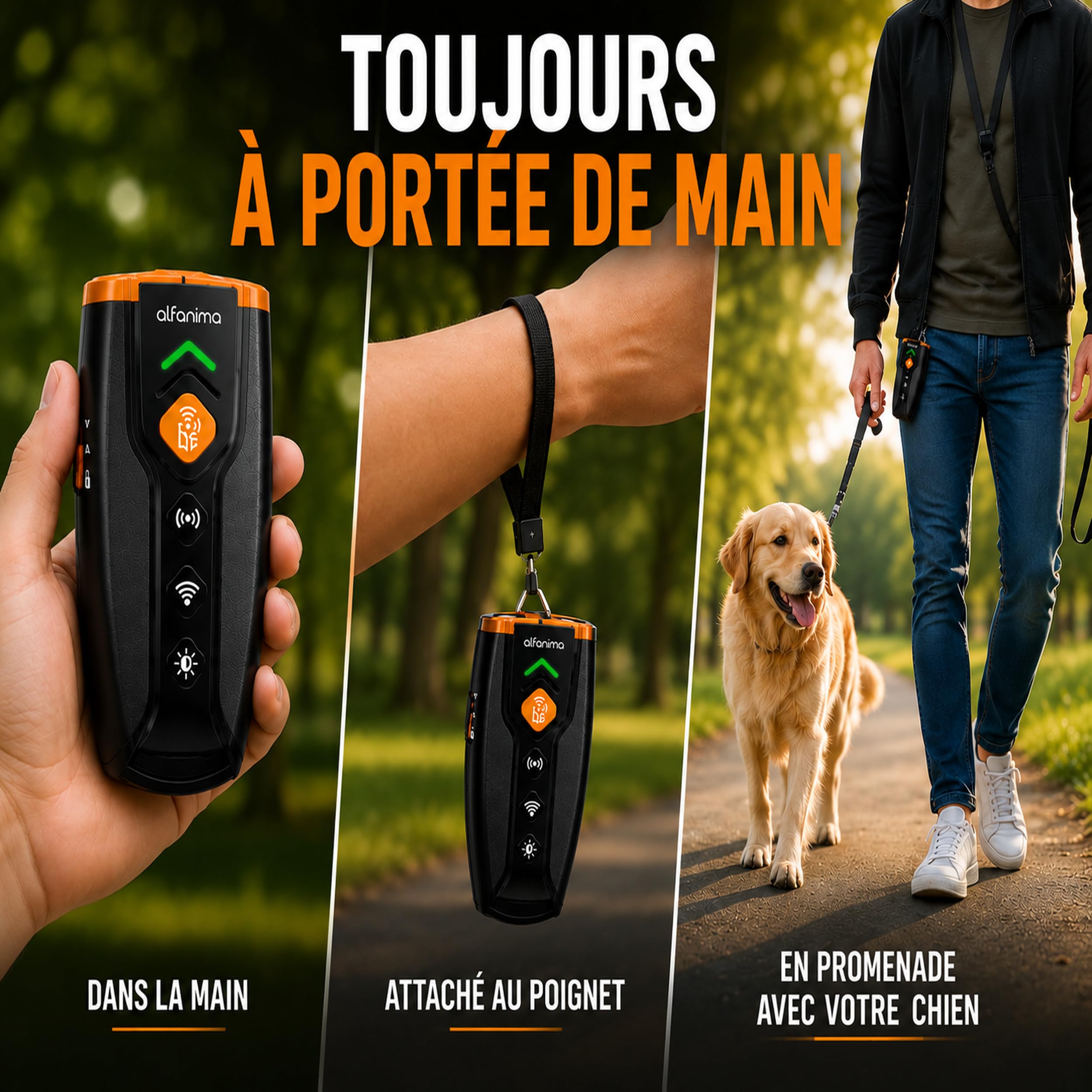 Anti Aboiement Chien Ultrason Puissant, Dispositif Portable de Contrôle des Aboiements et de Dressage, Alternative Humaine aux Colliers Électriques, Portée 10 m, Sifflet, Lampe LED et Recharge USB-C