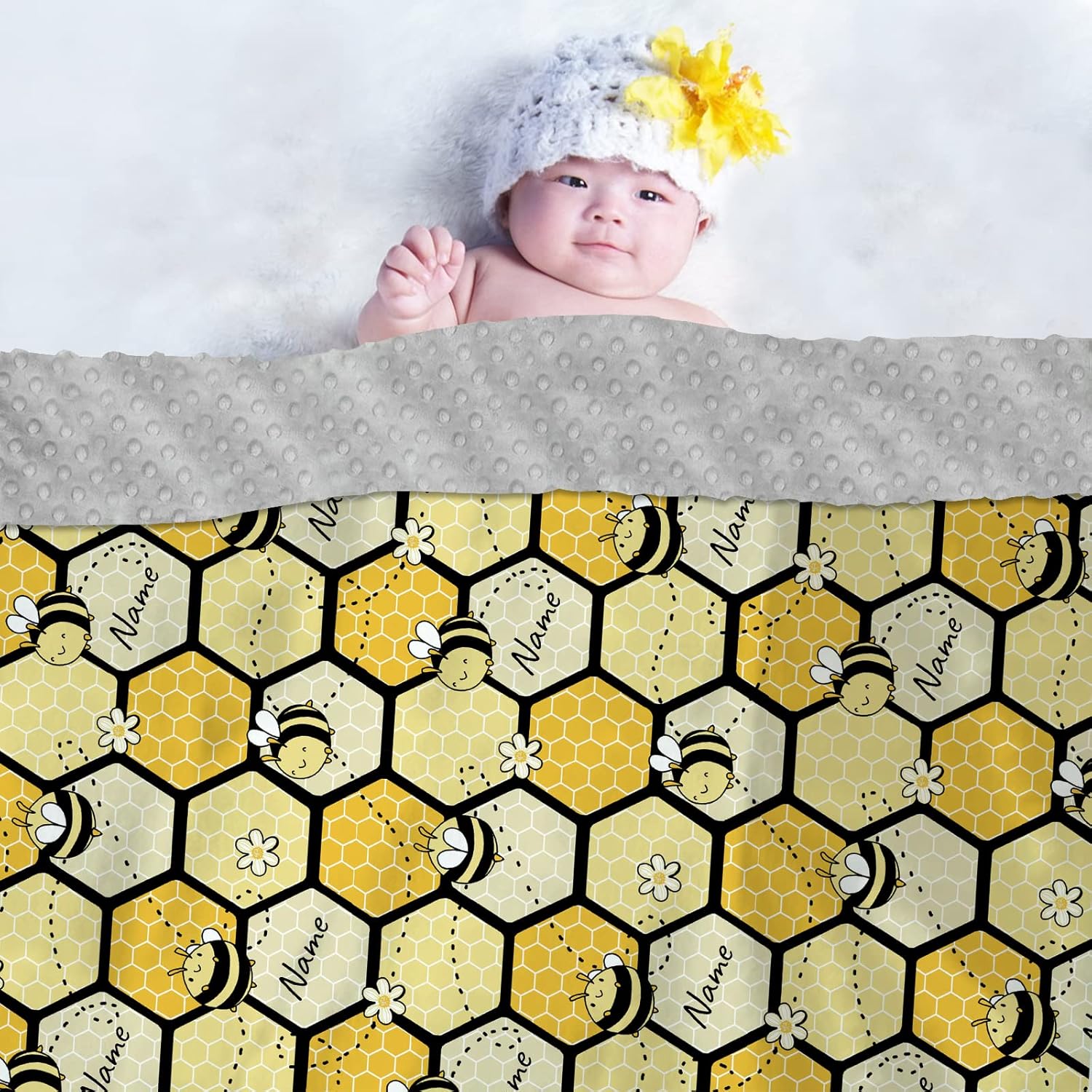 Personalized Baby Blanket with Name-Custom Baby Blankets for Girls-Baby Customized Blankets-Baby Name Blanket-Personalized Baby Blankets for Girls with Name (Bumble Bee),Yellow,giftbabyblanket1,King