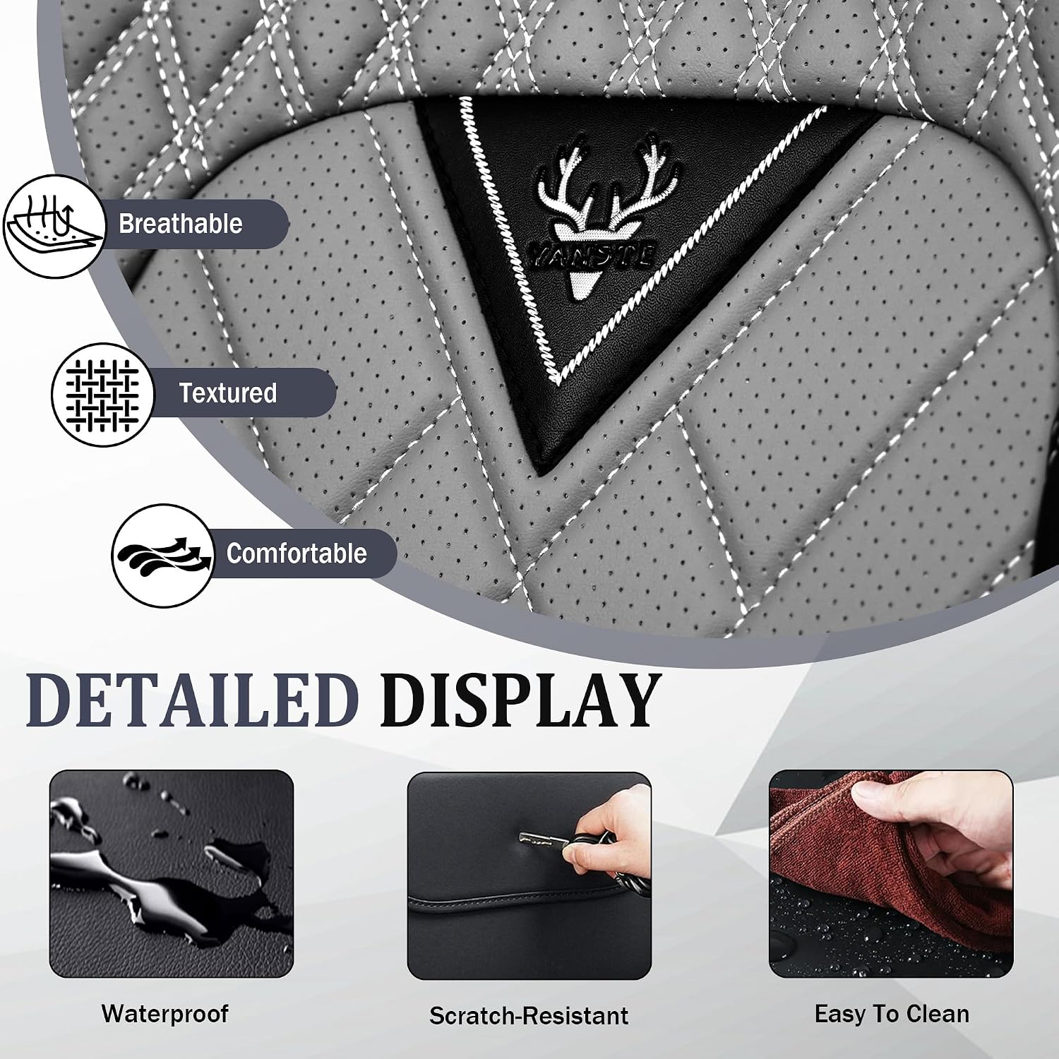 Car Seat Cover for Ford Mustang 1999-2025, Waterproof Durable Premium Leather Seat Cover, Comfortable Breathable Personalized Sports seat Covers.(5 Seats Standard,Black Gray)
