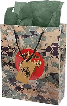 Havercamp U.S. Marines Gift Bag 1 Featuring Military Camo with Official USMC Coat of Arms and Eagle & Globe Insignia. Veterans, Marine Corps Decorations, Fathers Day, Birthday Celebrations