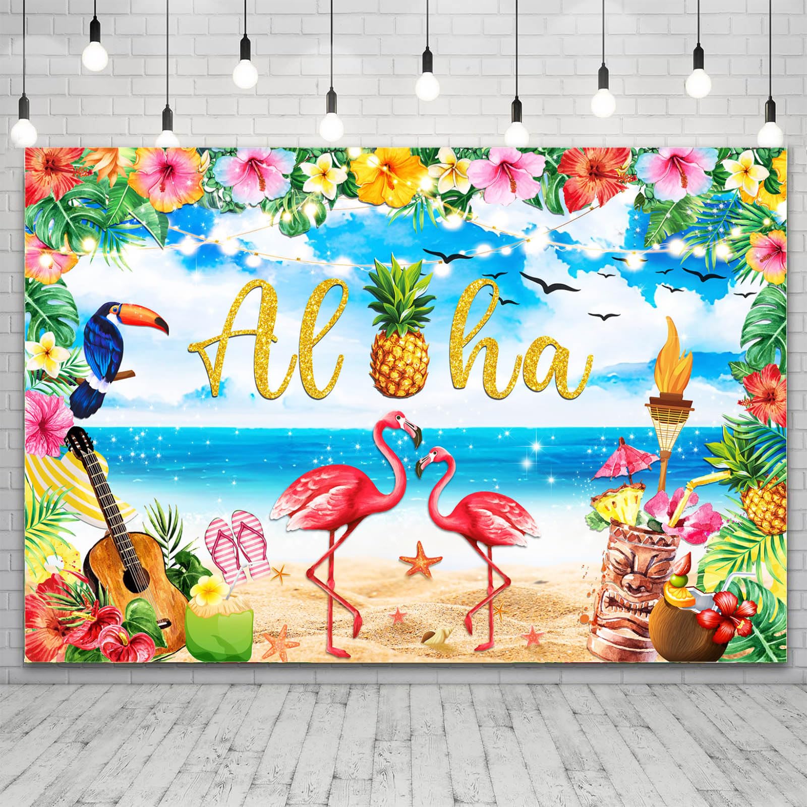EULAPGOE Aloha Hawaiian Party Decorations Backdrop, Beach Party Banner Tropical Party Decorations Beach Party Accessories Summer Party Decoration Photo Backdrop Aloha Luau Party Supplies