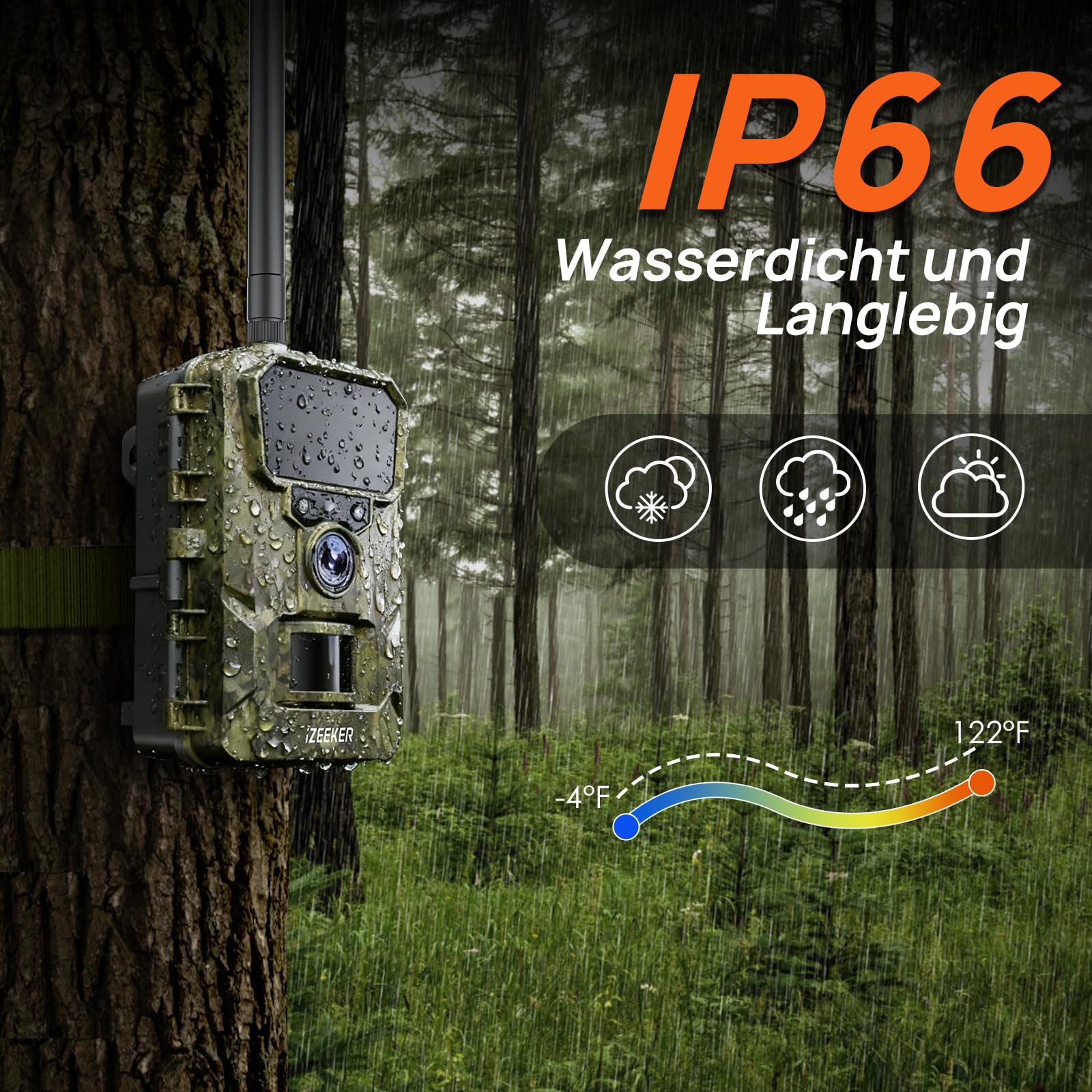 iZEEKER 2 in 1 Cloud 4G & Standard Wildkamera, 2K HD 48MP Wildkamera mit Bewegungsmelder Nachtsicht App-Steuerung Time Lapse Loop Aufnahme Kein WLAN IP66 Wasserdicht mit SIM-Karte für Wildtiere
