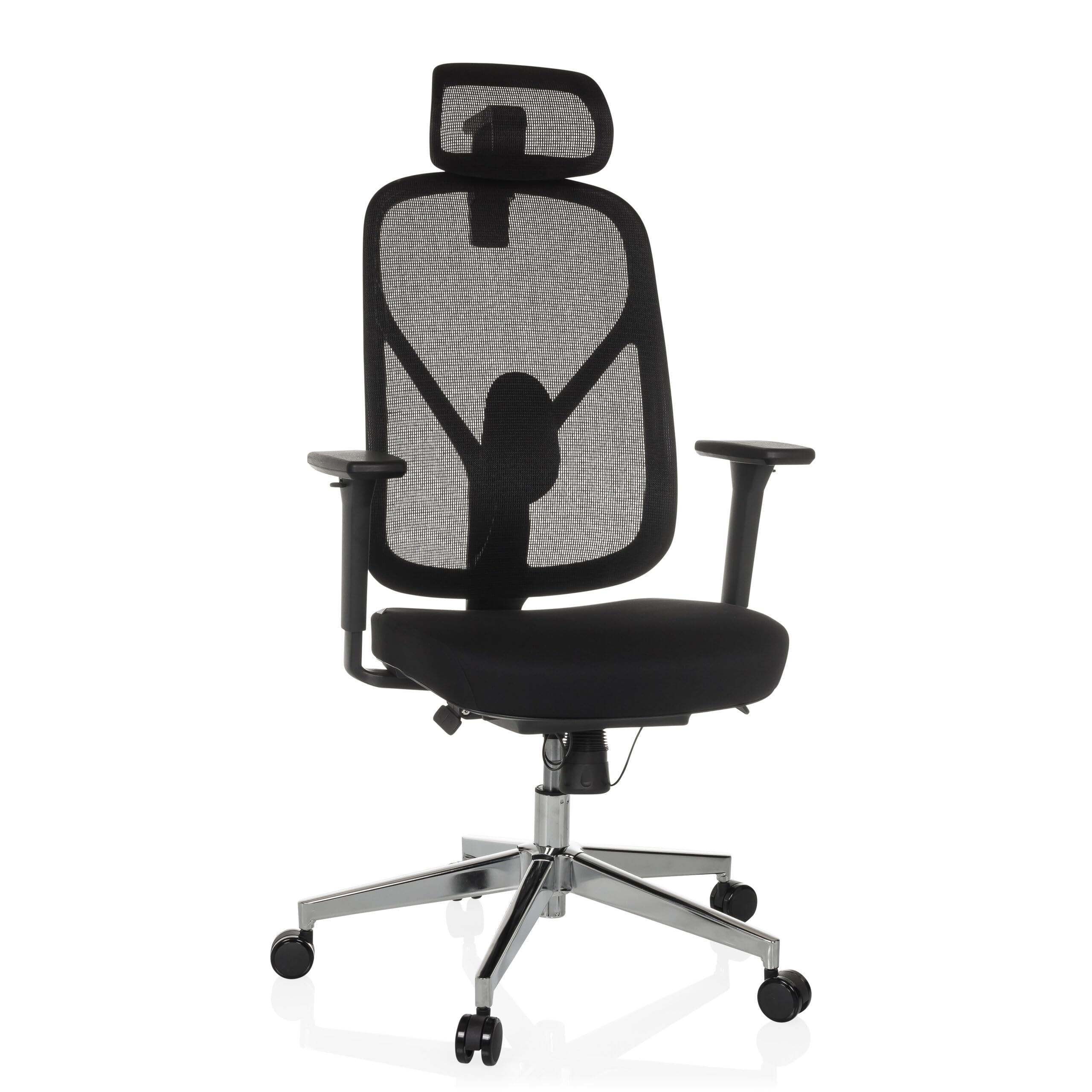 hjh OFFICE Bürostuhl ergonomisch RALOO PRO Netz Drehstuhl mit Verstellbarer Kopf- und Lordosenstütze, Sitztiefenverstellung, Schwarz