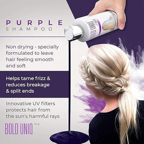 Miniatura 4 de Bold Uniq Purple Shampoo & Boldplex 3 Bond Repair - Paquete de tratamiento capilar revitaliza el cabello decolorado y dañado. Elimina los tonos
