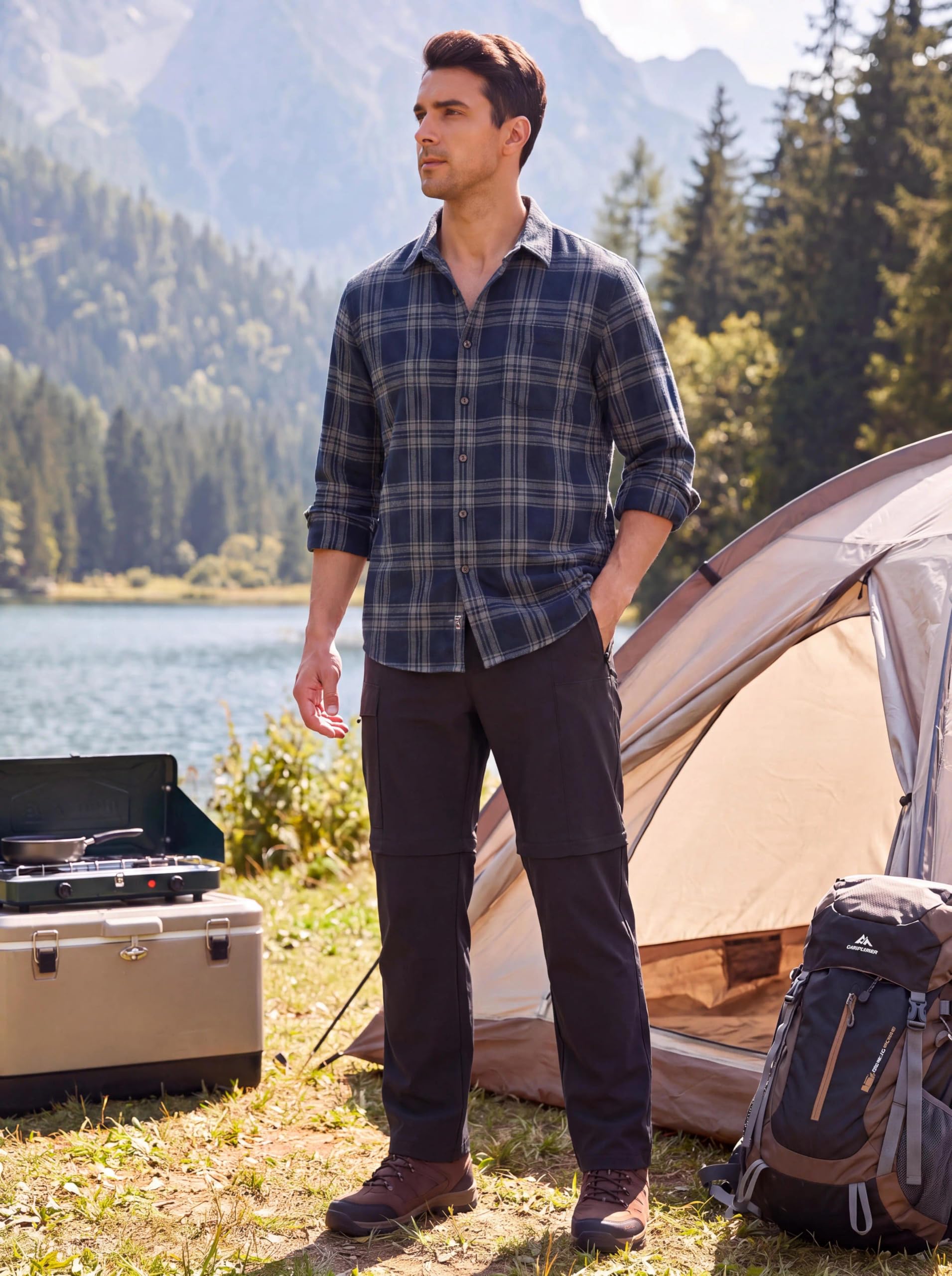 Pantalones de Senderismo para Hombre Zip Off Transpirables de Secado Rápido Ligeros y Elásticos con Bolsillos
