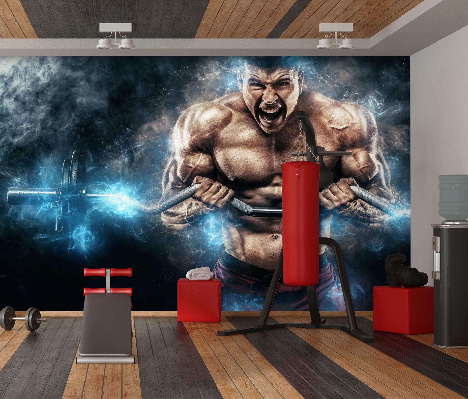 3D Weightlifting Man A1992 Wall Paper Print Decal Deco Wall Mural Self-Adhesive Wallpaper AJ US Amy 2023 July (Wovenpaper No Glue, 【123”x87”】312x219cm(WxH))