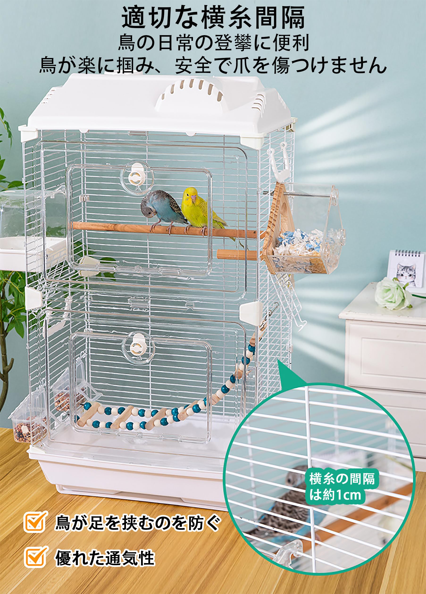 Amazon | 鳥かご バードケージ 中型 インコ ケージ アクリル透明ドア