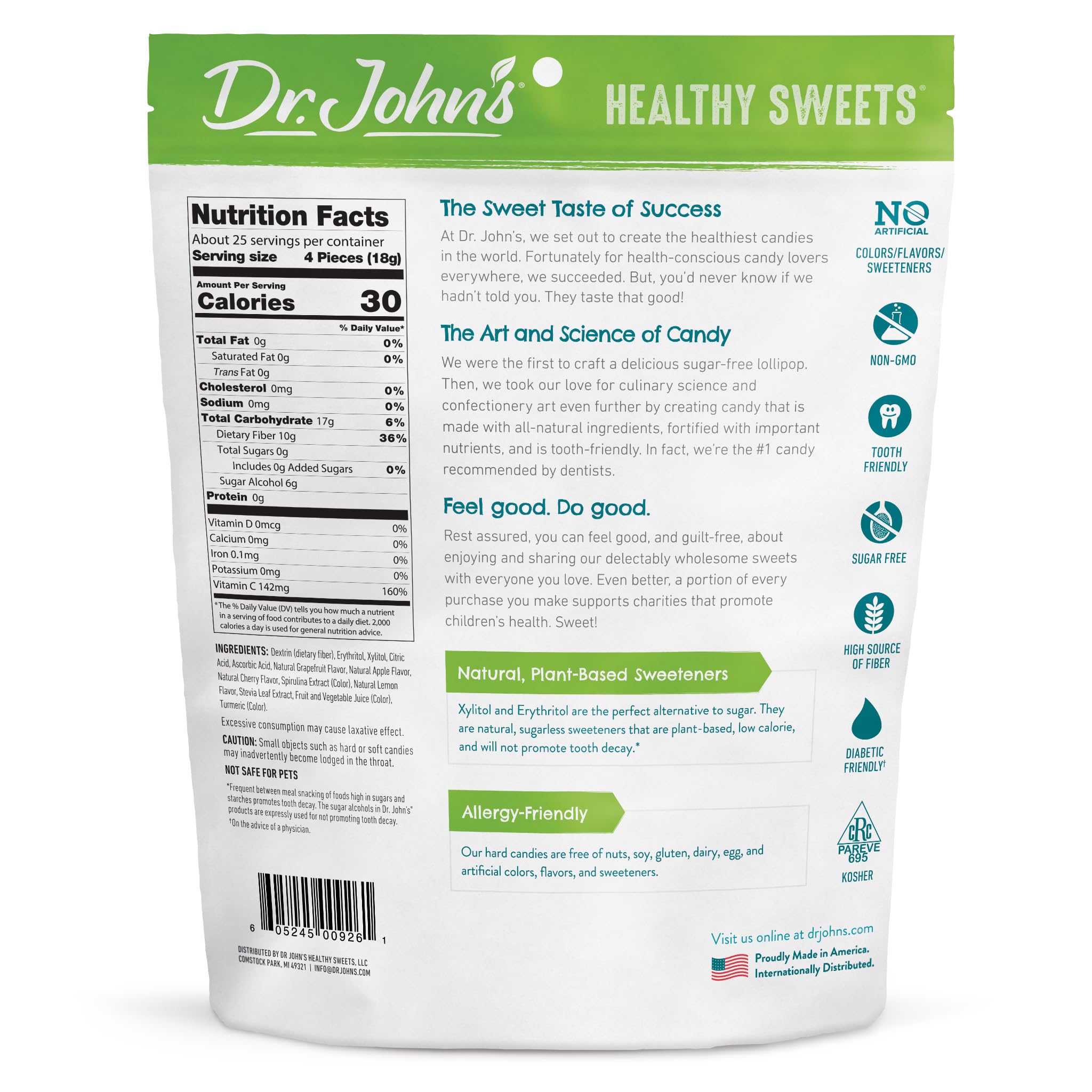 Dr. John's Healthy Sweets Signature Sour Flavors Hard Candy with Zero Sugar, Dye-Free, Plant Based, Keto Friendly, 100 Count, 1 LB Bag