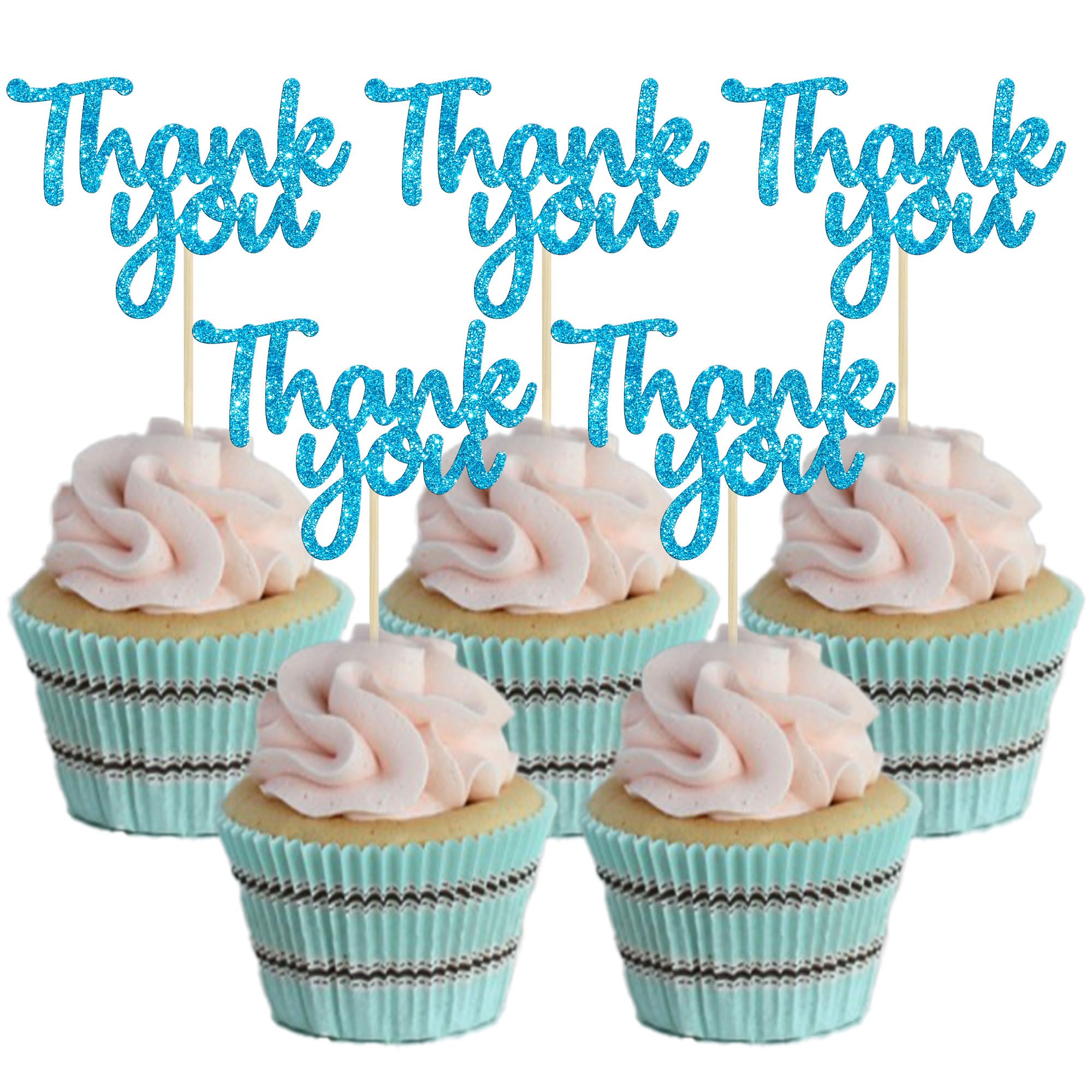 Gyufise 36 Pack Thank You Cupcake Toppers Black Glitter Thanksgiving Cupcake Picks Decorations for Baby Shower Boys Girls Birthday Party Supplies