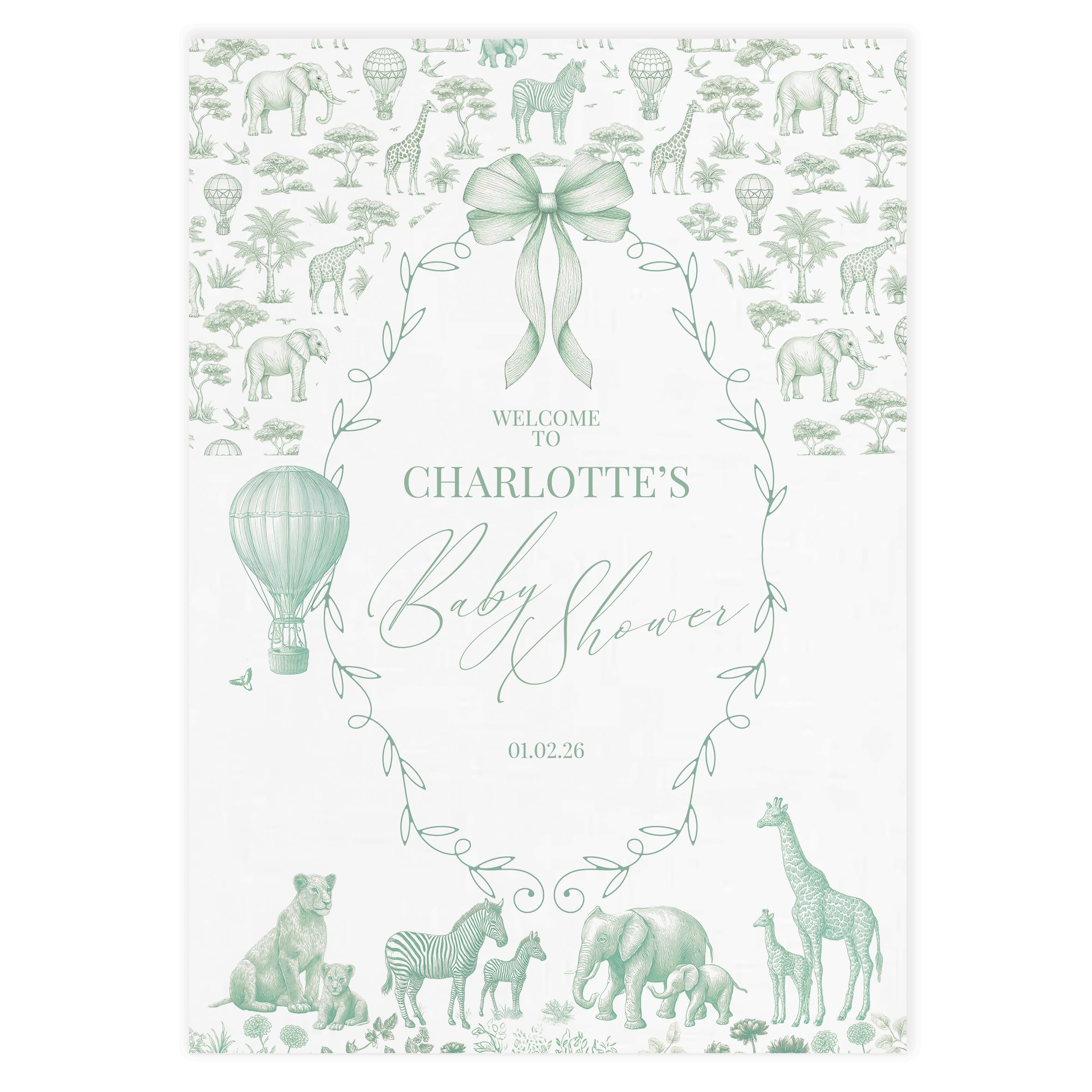 Personalised Baby Shower Welcome Poster Toile Safari Theme