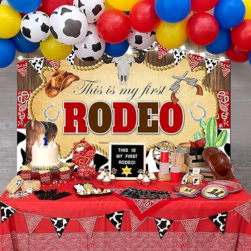 Miniatura 4 de This is My First Rodeo - Telón de fondo de madera de vaquero occidental, estampado de vaca, fondo de cumpleaños, decoración de fiesta de primer