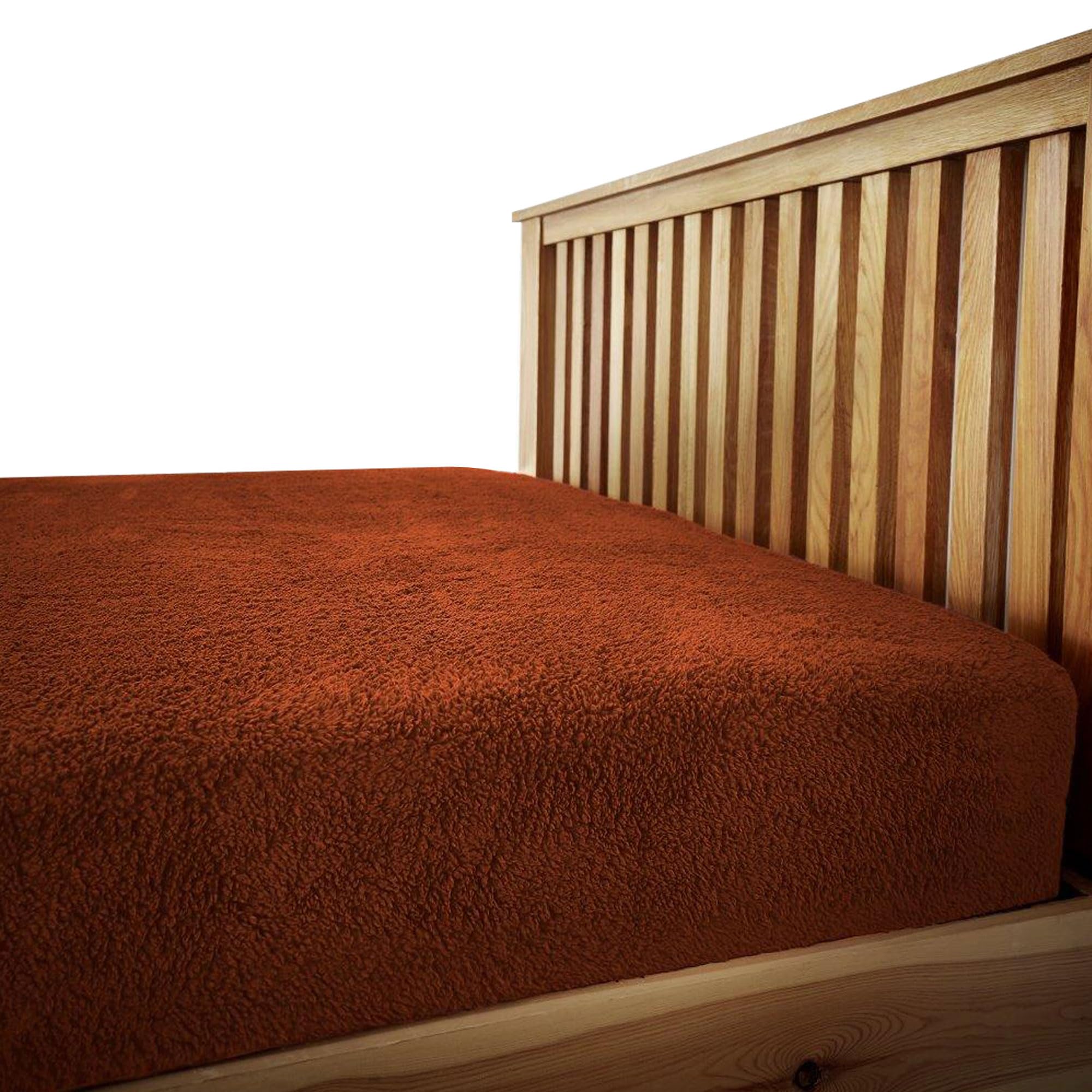 VELVETIO Easy Care Teddy Bear Deep Fitted Sheet, Super Soft Thermal Warm Fleece Bedsheet, Hypoallergenic Cuddle & Fluffy Bed Linen, Single Size Bedset, Burnt Orange