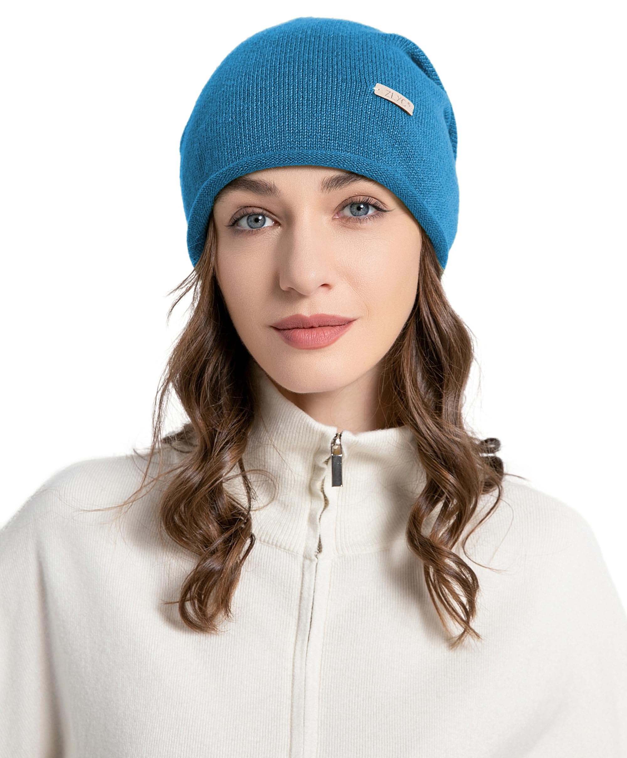ZLYC Women Wool Cashmere Hat Soft Slouchy Beanie Ladies Warm Winter Knitted Skull Cap, Solid Royal Blue