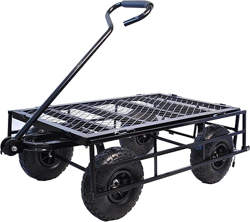 Miniatura 6 de Carrito de jardín de acero con lados extraíbles, carrito de patio resistente de 550 libras con mango giratorio de 180 y neumáticos de 10 pulgadas,