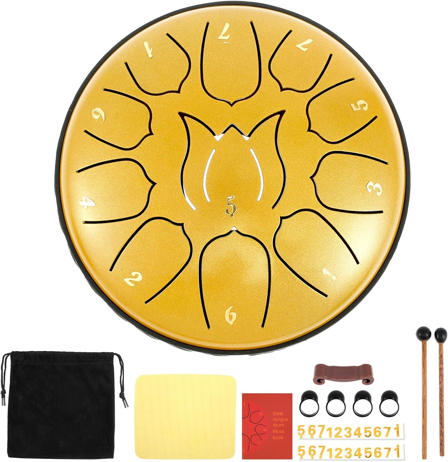 Rain Drum for Outside - 6 Inches 11 Notes Steel Tongue Drum With Bag and Mallets, Chakra for Garden, Musical Education Entertainment Meditation Present (Golden)