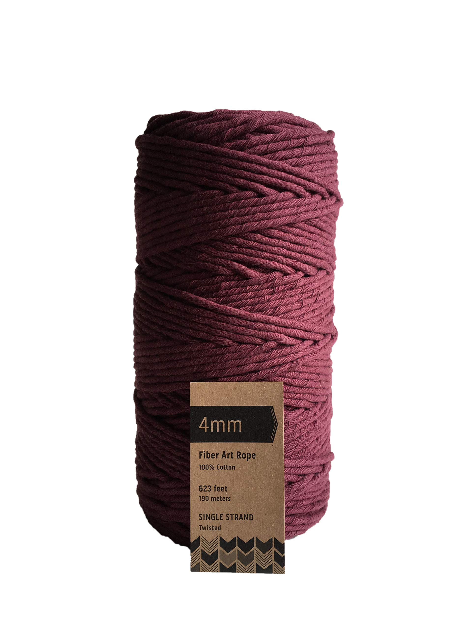 Burgundy Macrame Cord / 4mm Single Strand Cotton Fiber Art Rope/Maroon/Cherry Cola