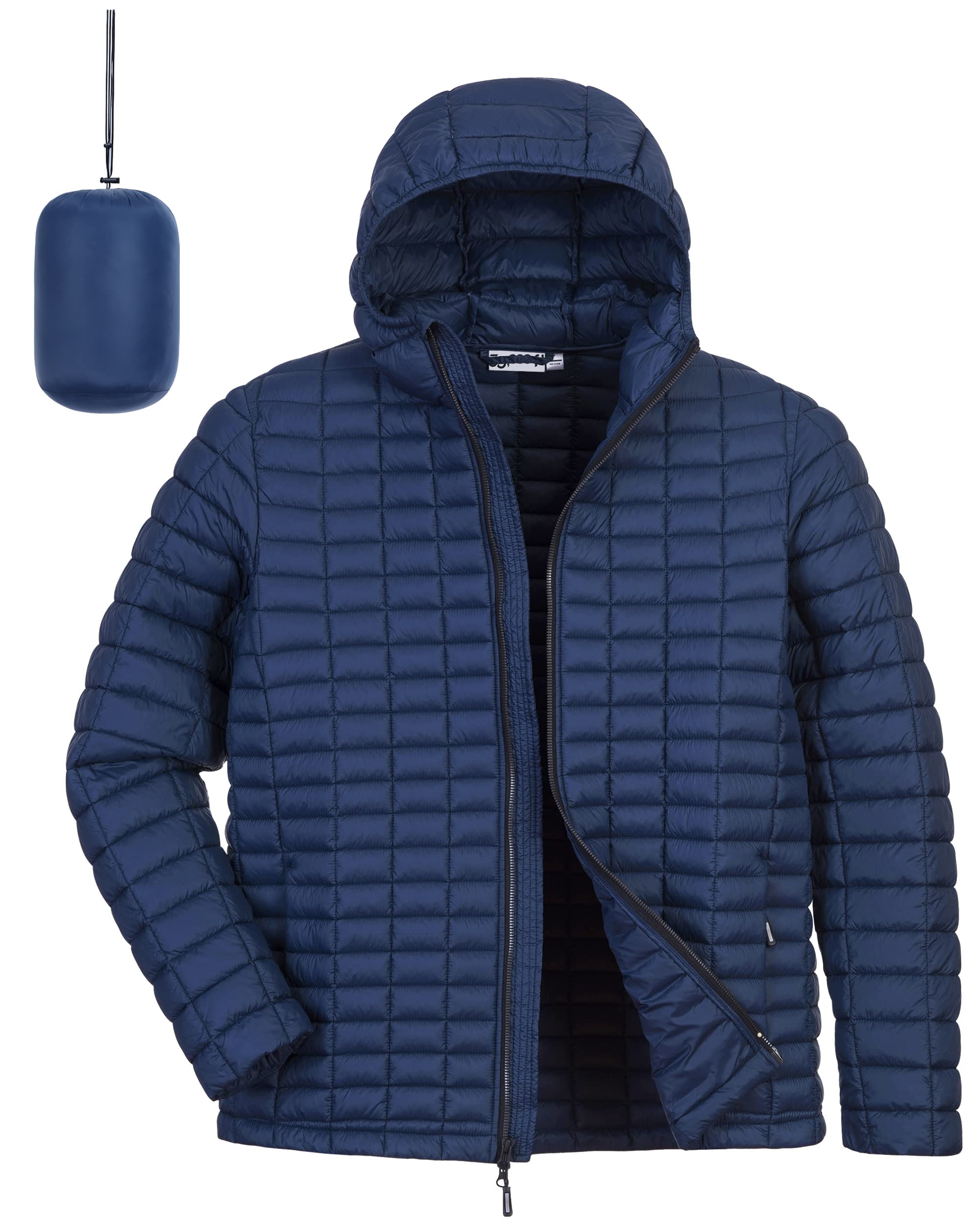 33,000ftMen's Thermolite Packable Hooded Quilted Puffer Jacket, Lightweight Warm Puffy Insulated Winter Coat