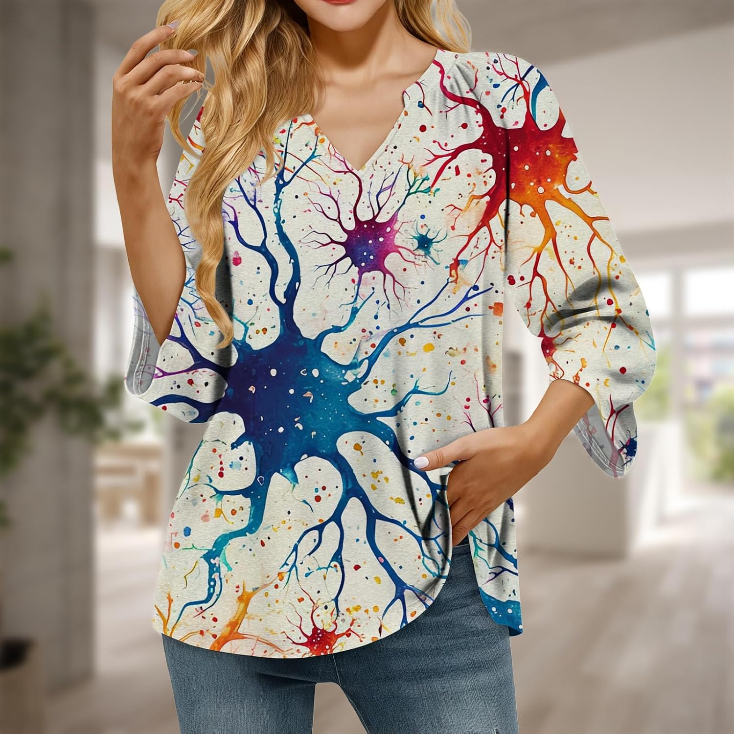 Women V Neck T Shirt Dressy Tops Comfortable Breathable Loose Oversized T-Shirt Western Retro Fitted Tee Casual Summer Workout Trendy Clothes 2025 Y2K Mesh,3XL - Image 2