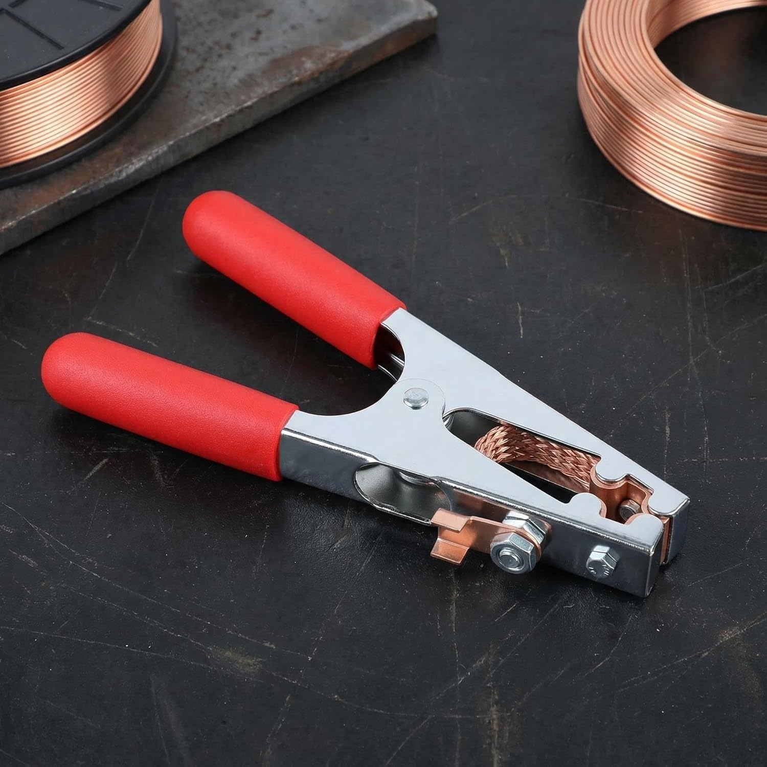 500A Welding Ground Clamp with Braided Copper Shunt Strap Heavy-Duty Copper Grounding Clamp Kit for Arc Welding, MIG, Stick Welders, welder ground clamp
