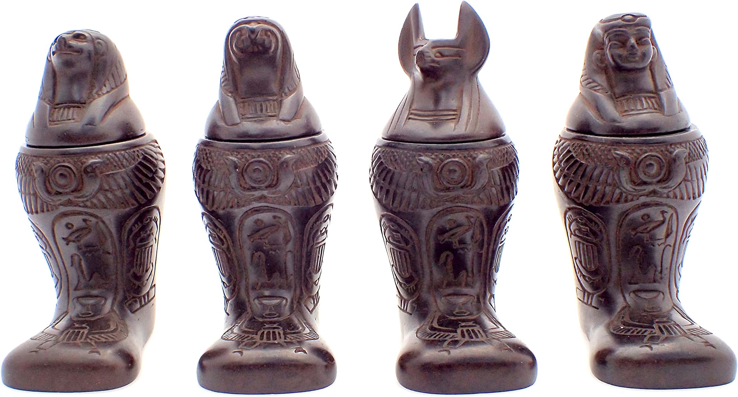 Discoveries Egyptian Imports - Footed Canopic Jars Black Matte - Set of 4-4" - Made in Egypt