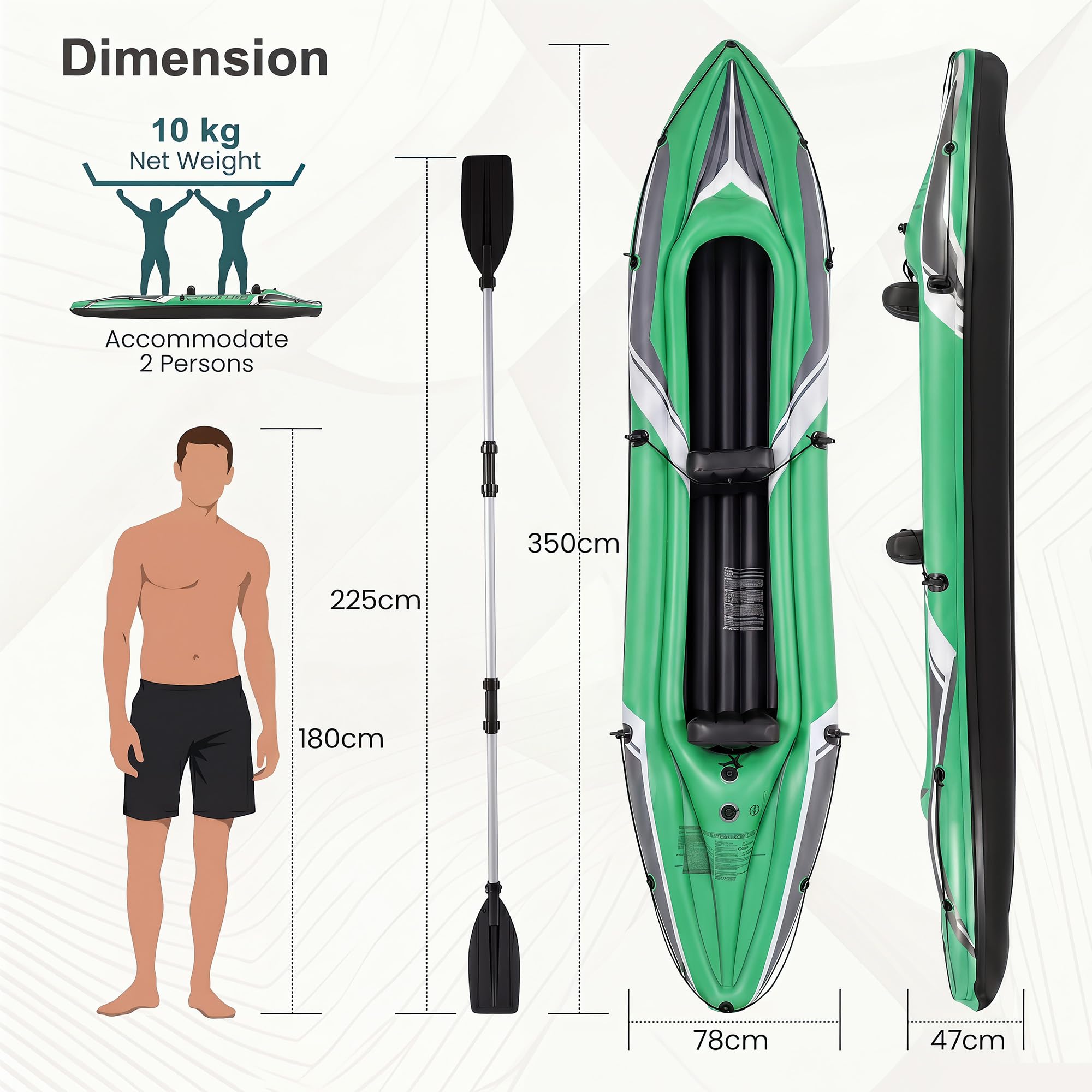 HOMASIS Kayak Hinchable 2 Plazas, para Pesca, Carga 160 kg﻿ | Piragua Hinchable con Remos de Aluminio, Respaldo y Reposapiés Hinchables y Bomba Manual, Kayak Inflable para 2 Personas