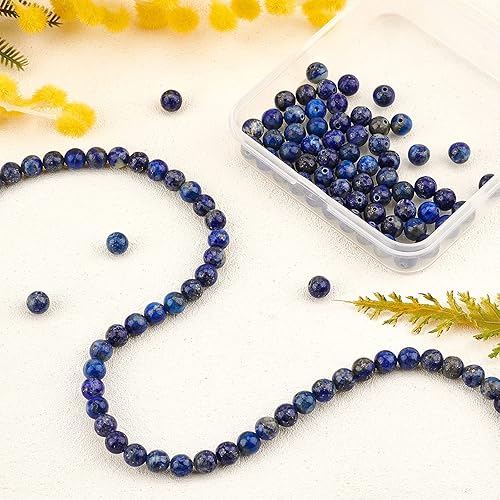 Miniatura 4 de OLYCRAFT 124 cuentas redondas sueltas de lapislázuli de 0.236 pulgadas, cuentas de piedra natural, piedras preciosas redondas, cuentas espaciadoras