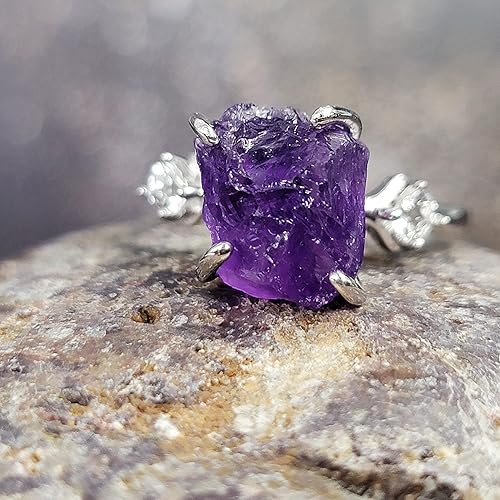 Miniatura 5 de Real Raw Crystal Ring Birthstone sterling silver White Gold statement Jewelry gift for her Christmas Mothers Day Birthday Valentine Statement Ring