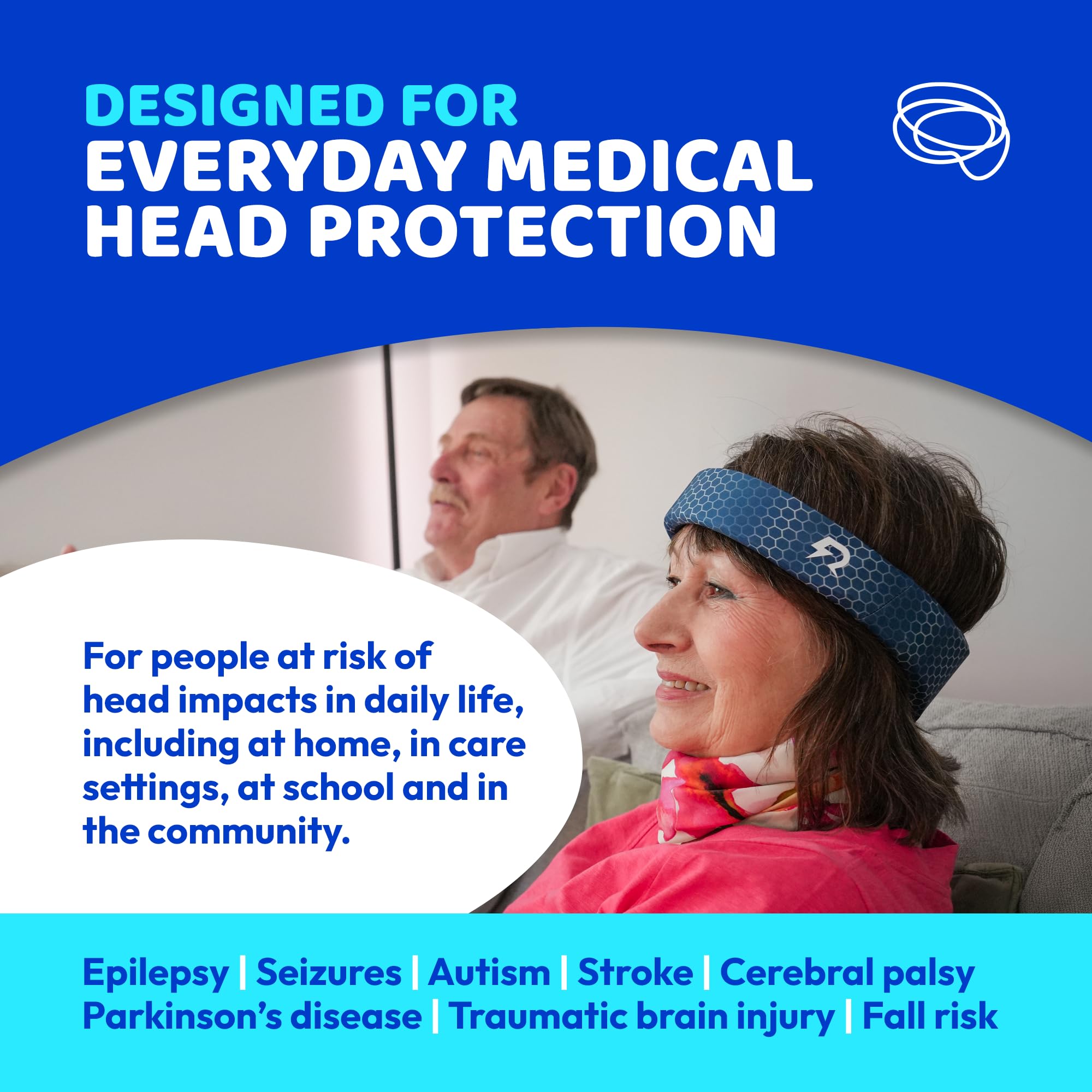 NeuroSure Rezon Halos® - Diadema protectora, color azul claro, protección ligera para la cabeza para epilepsia, autismo, cuidado de ancianos y riesgo de caídas, suave para uso diario