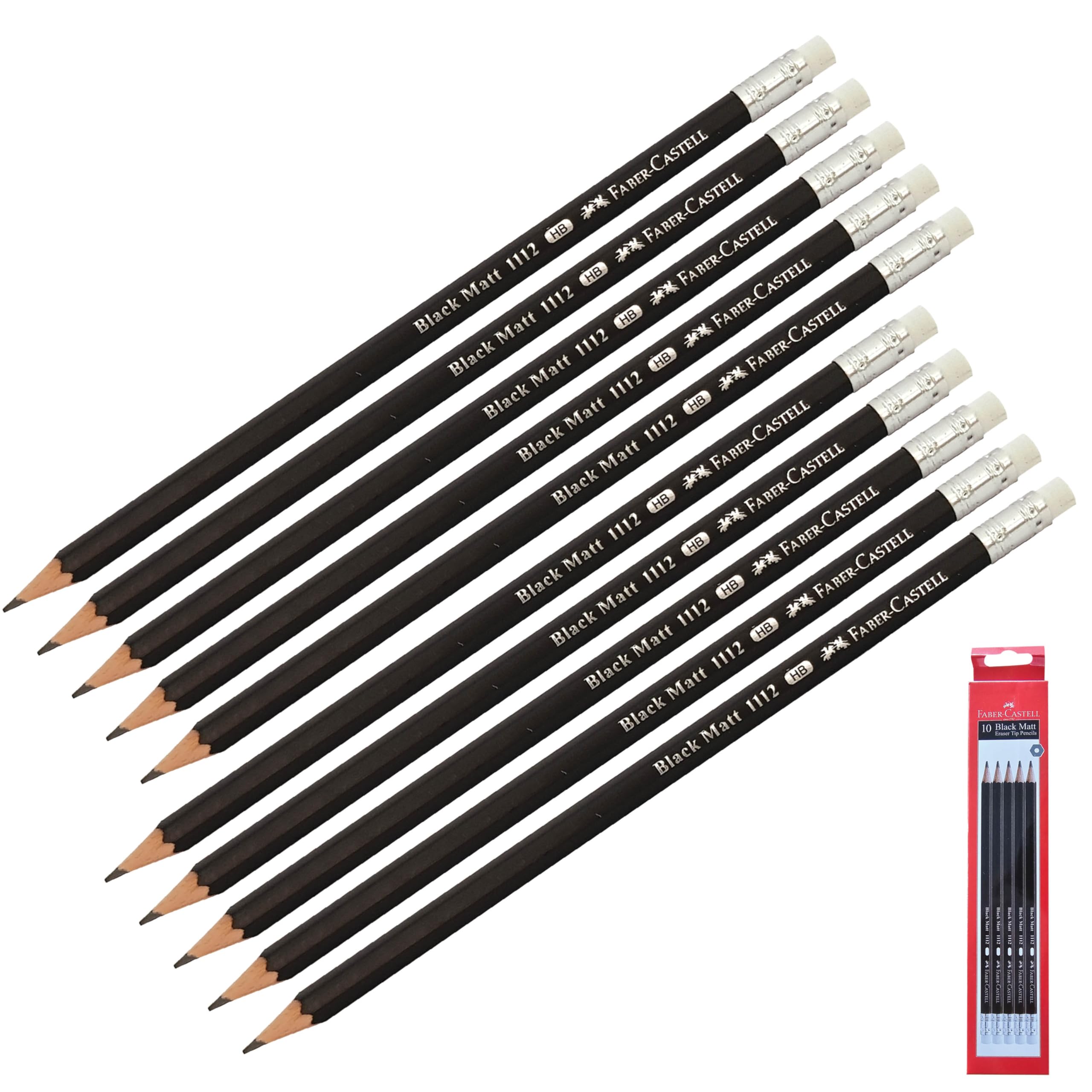 Faber-CastellSketching Pencils, HB Graded + Rubber Tipped, Pack of 10, Professional Drawing Graphite Lead Pencils, Sketch Draw Shade Write Tone Draft Use
