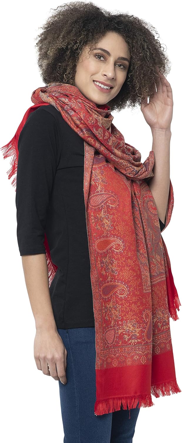 Weavers Villa Women's Pashmina Wool Blend Indian Handicraft Woven Shawls, Scarf, Wraps [Large Size: 40" X 80"] image 4