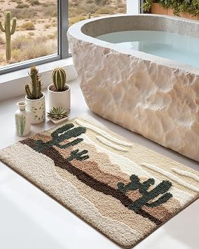 DEXI Desert Cactus Bath Mats 36x24, Non Slip Washable Bathroom Rug