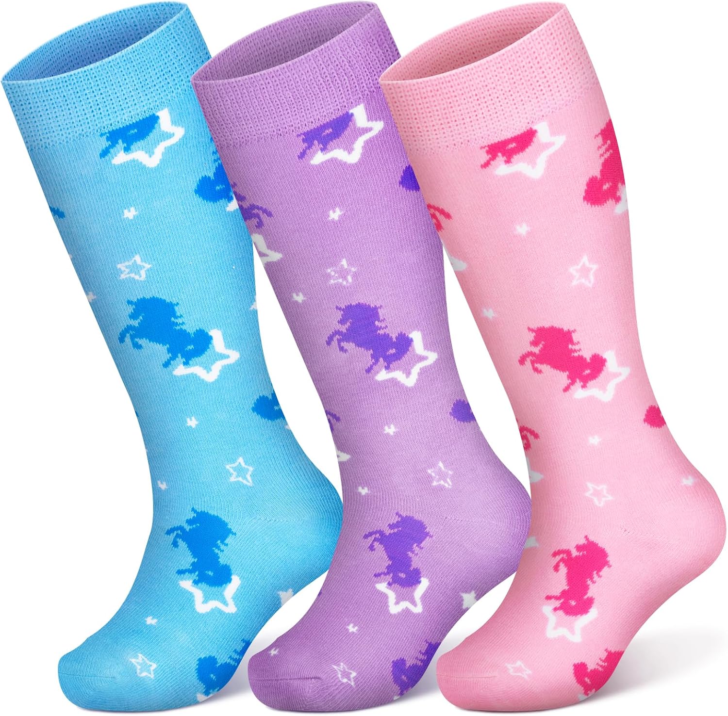 Kids Soccer Socks 3 Pairs Toddler Knee High Soccer Socks Baseball Sock for Girls