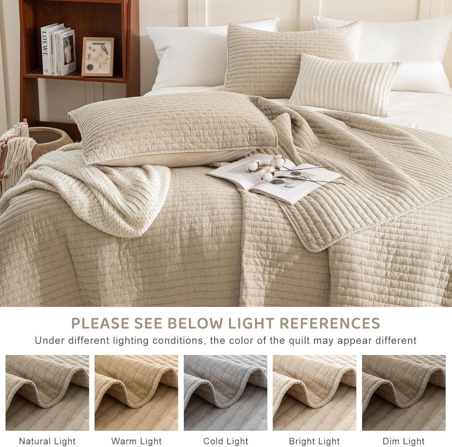 Sanracie Stonewashed Oversized King Quilt(120"x120"), Cotton Dark Wheat Color Cross Stitch Pattern California King Quilt Set 3Pcs Ultra Soft Lightweight Crinkle Bed Coverlet Set for All Season - Image 7