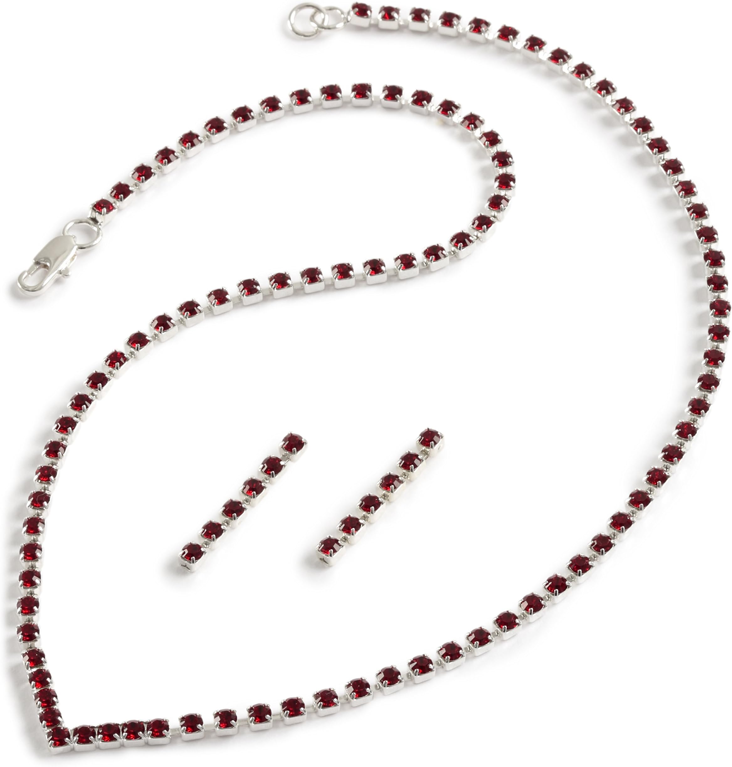 LJ Designs Red Diamante Jewellery - Ruby Crystal Earring & Necklace Set - Swarovski Jewellery - Christmas Party Jewellery