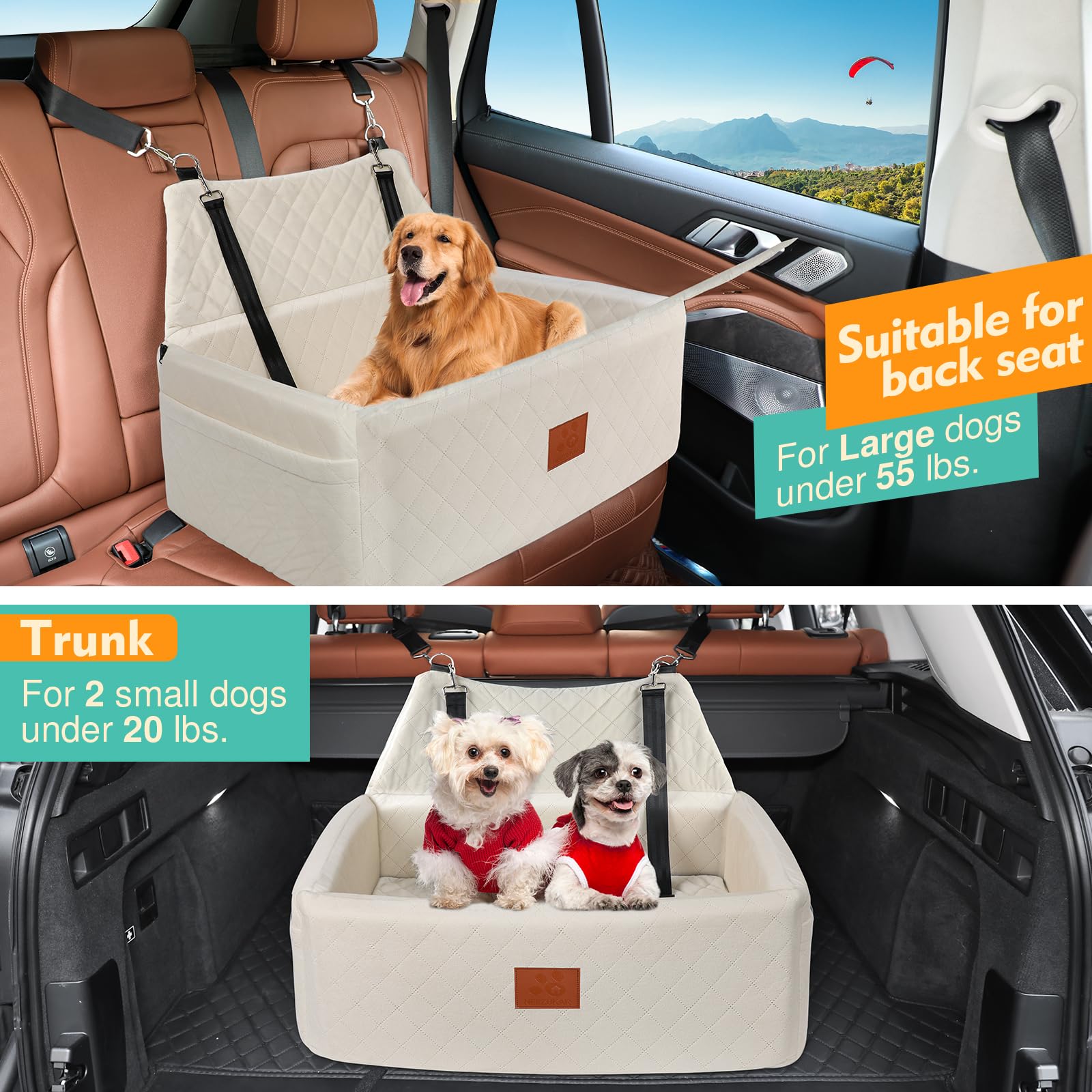 Dog Car Seat For Small Medium Dogs, Pet Car Seat With Removable Thick Cushion, Removable Washable Dog Booster Seat For Dogs Up To 30 Lbs, Pet Car Travel Bed With