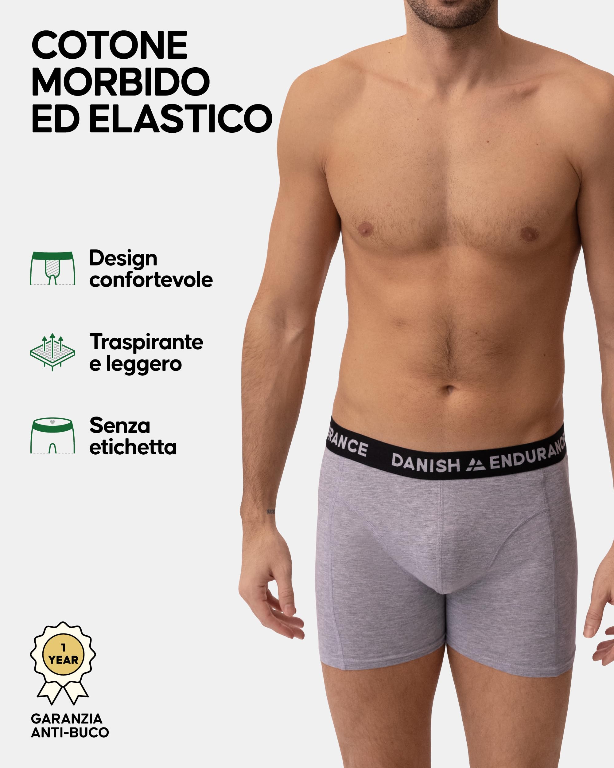 DANISH ENDURANCE Boxer Uomo Cotone Elasticizzato, Boxer a Pantaloncino Comodi e Traspiranti, Cuciture Piatte, con o Senza Patta Frontale, 6 Paia