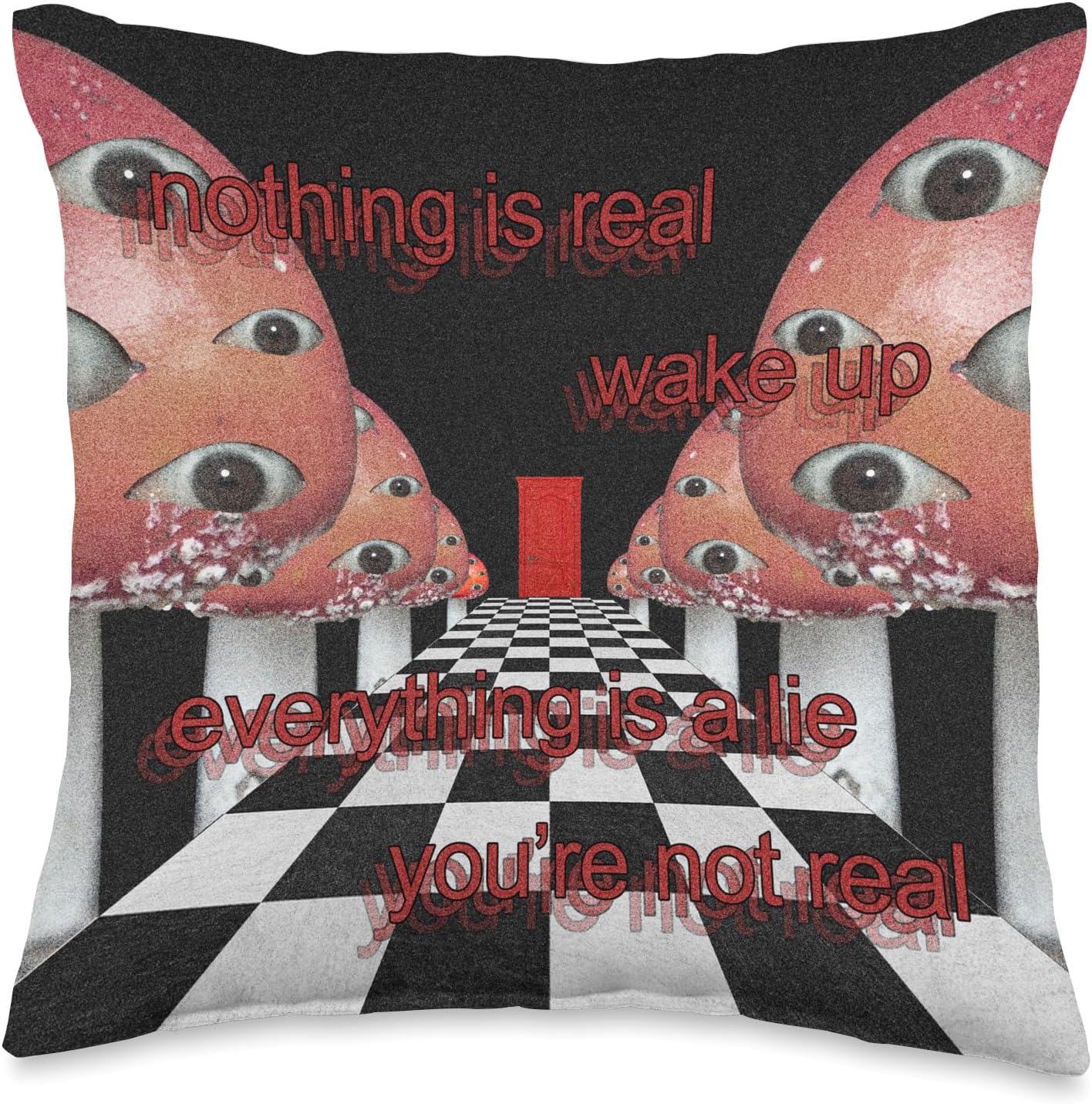 Weirdcore Aesthetic Mushroom Eyes Strangecore Traumacore Throw Pillow