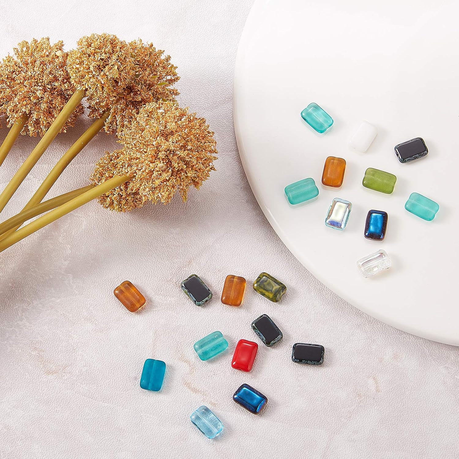 LiQunSweet 120 Pcs Czech Glass Crystal Loose Beads Rectangle Shape Charming Beads Bulk Lot for Women Men Jewellery Making and Craftings - 12x8x4mm