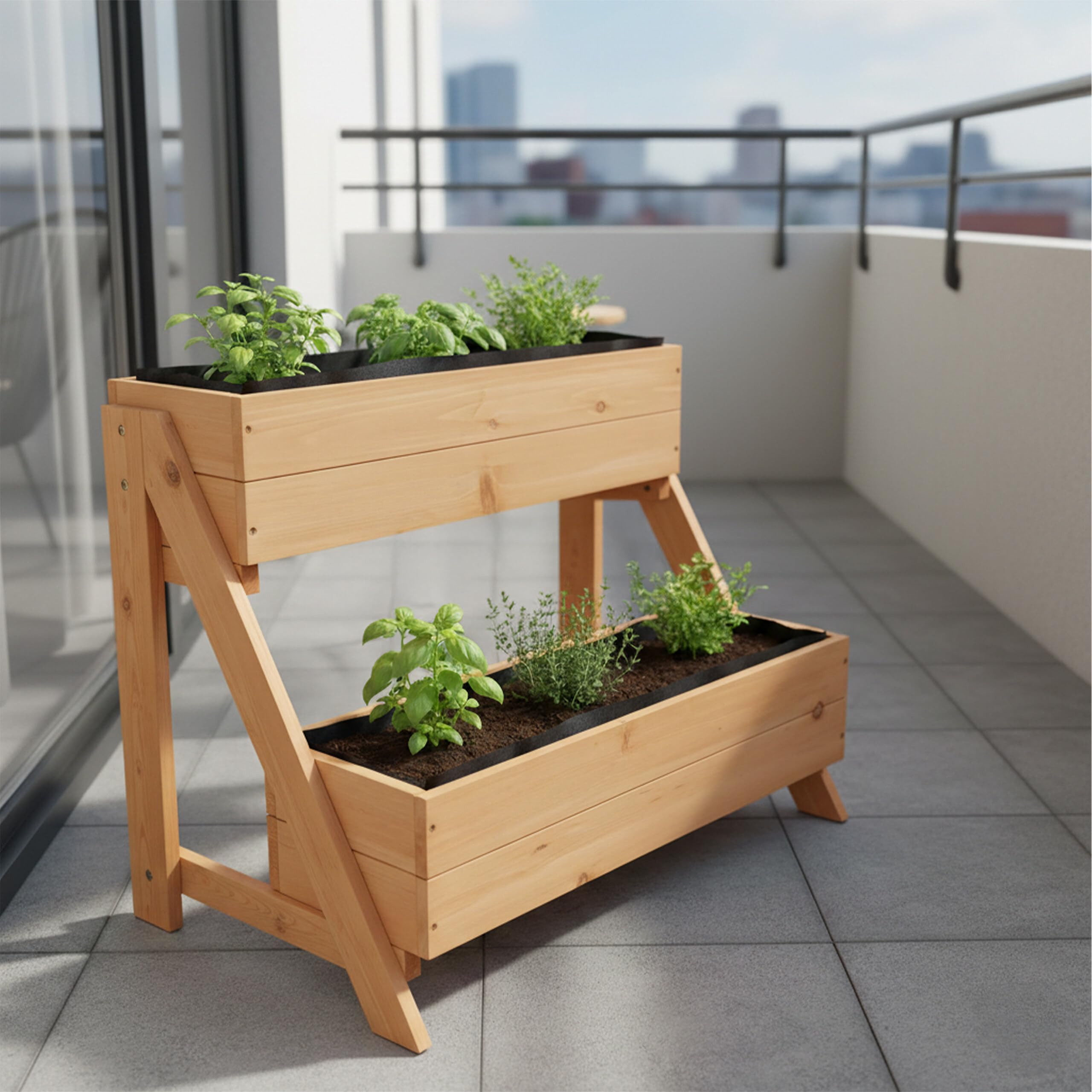 Relaxdays Jardinière Verticale, 2 bacs, H x l x P 51,5 x 62,5 x 44 cm, Sapin, Orange, Balcon et terrasse