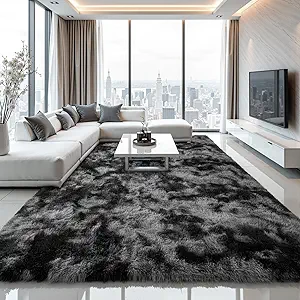 Zentavio Black and Grey Area Rugs for Living Room Large Men Room Carpet 8x10 Bedroom Fluffy Furry Shag Aesthetic Plush High Pile Floor Rug for Kids Room Dorm Home Decor Gray
