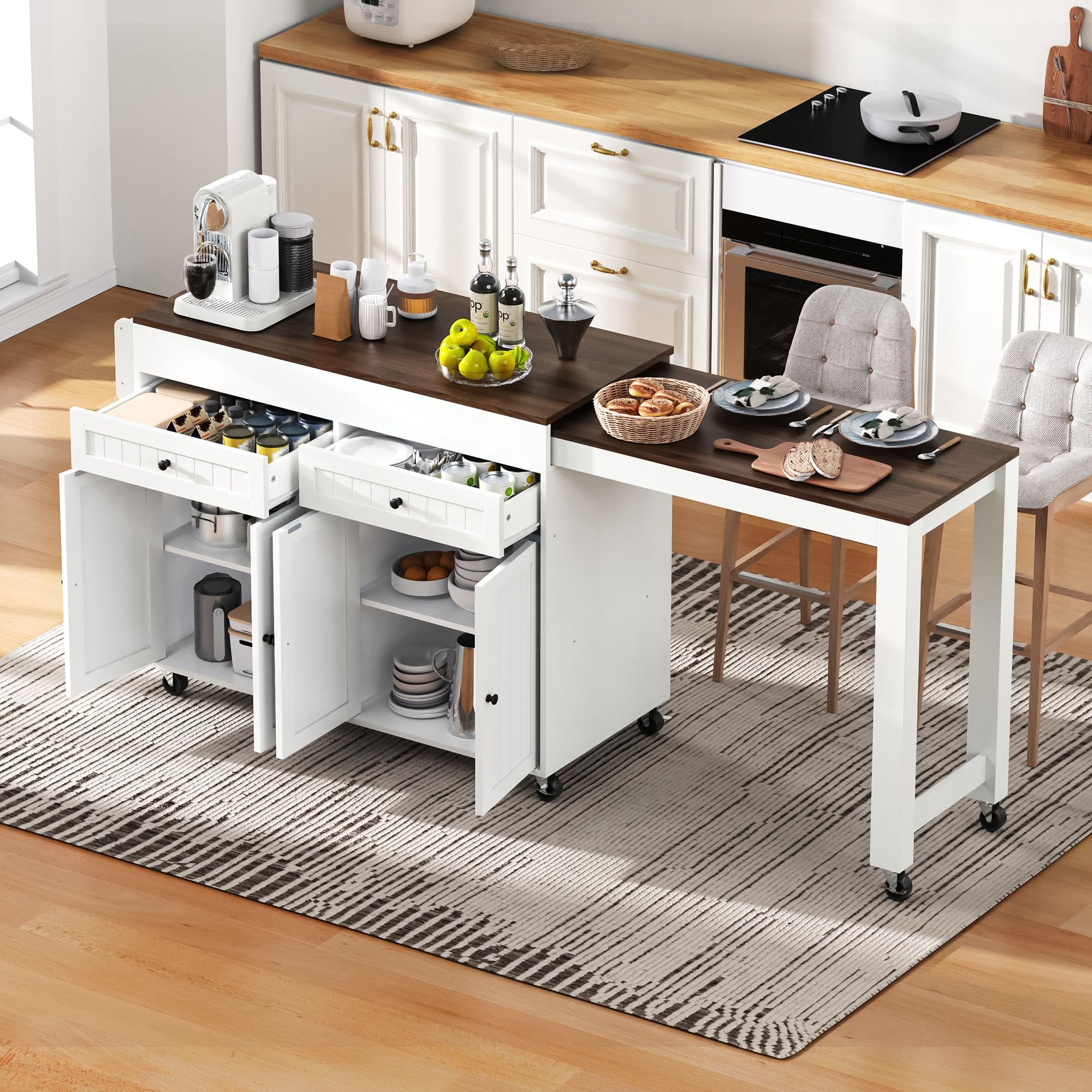le Cucina e Isola da pranzo, Piano di lavoro allungabile con Ders, perfetto per cucina e sala da pranzo, noce h - Tial salvaspazio