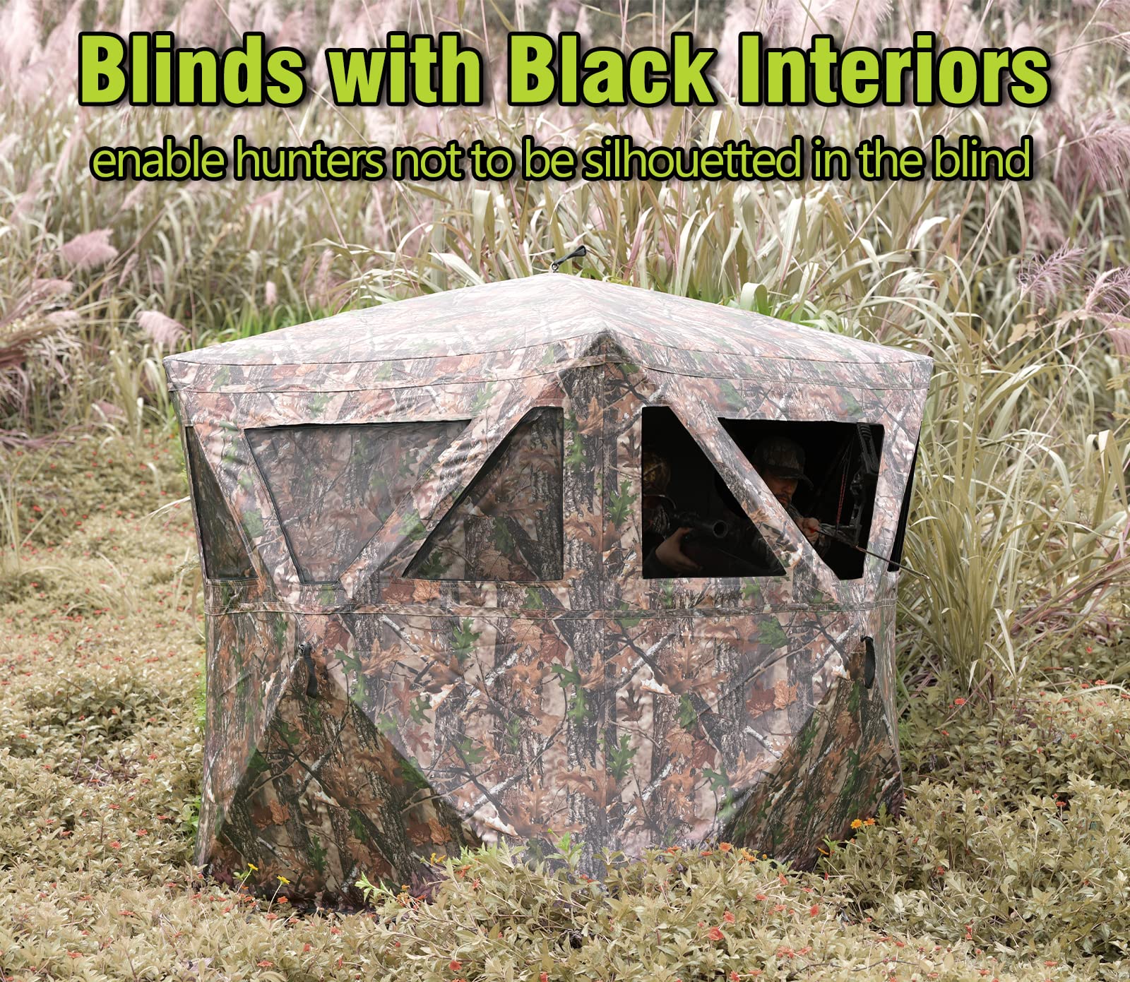 MOFEEZ Hunting Blind, 270Â°View 2-3 Pereson Ground Deer Stand Pop Up Tent with Portable Bag and Tent Stakes (Camo, 58 "Lx58 Wx66 H)