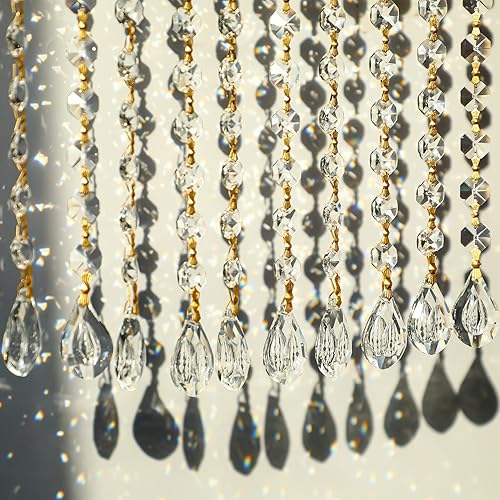 Miniatura 7 de KRISININE 10 piezas de candelabro colgante de cuentas de cristal, cadenas de guirnalda de cristal, cuentas octágonas, cadena de lámpara para